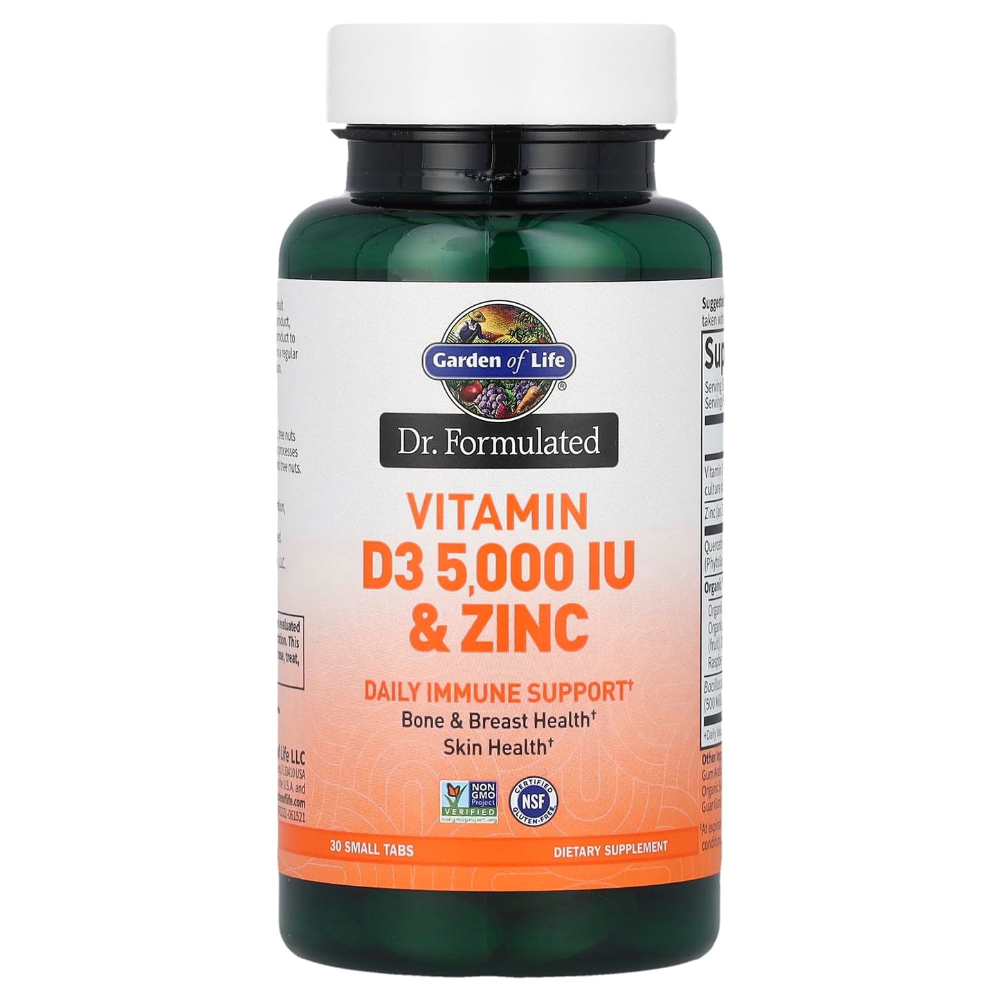 Garden of Life Dr. Formulated Vitamin D3 & Zinc Quercetin Once Daily Supplement Tablets, 30 Count