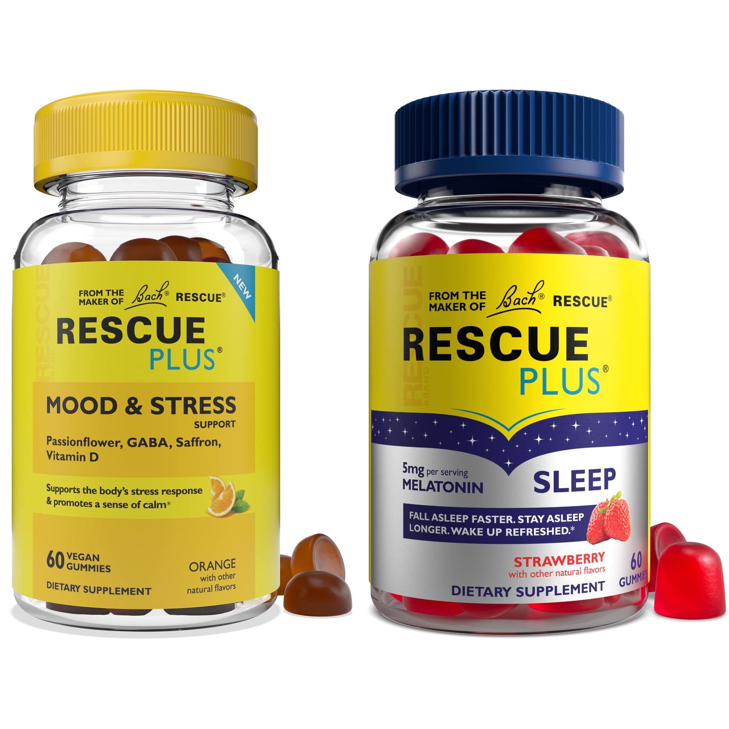 RESCUE Sleep Gummies with 5mg Melatonin per Dose and Mood & Stress Support Gummies with Key Nutrients and Botanicals, Gummies, 120 Count