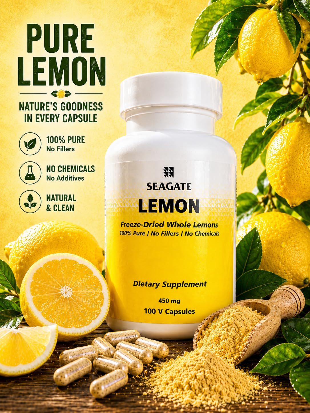 Seagate Whole Lemon Concentrate 450 mg Capsules, 100 Count
