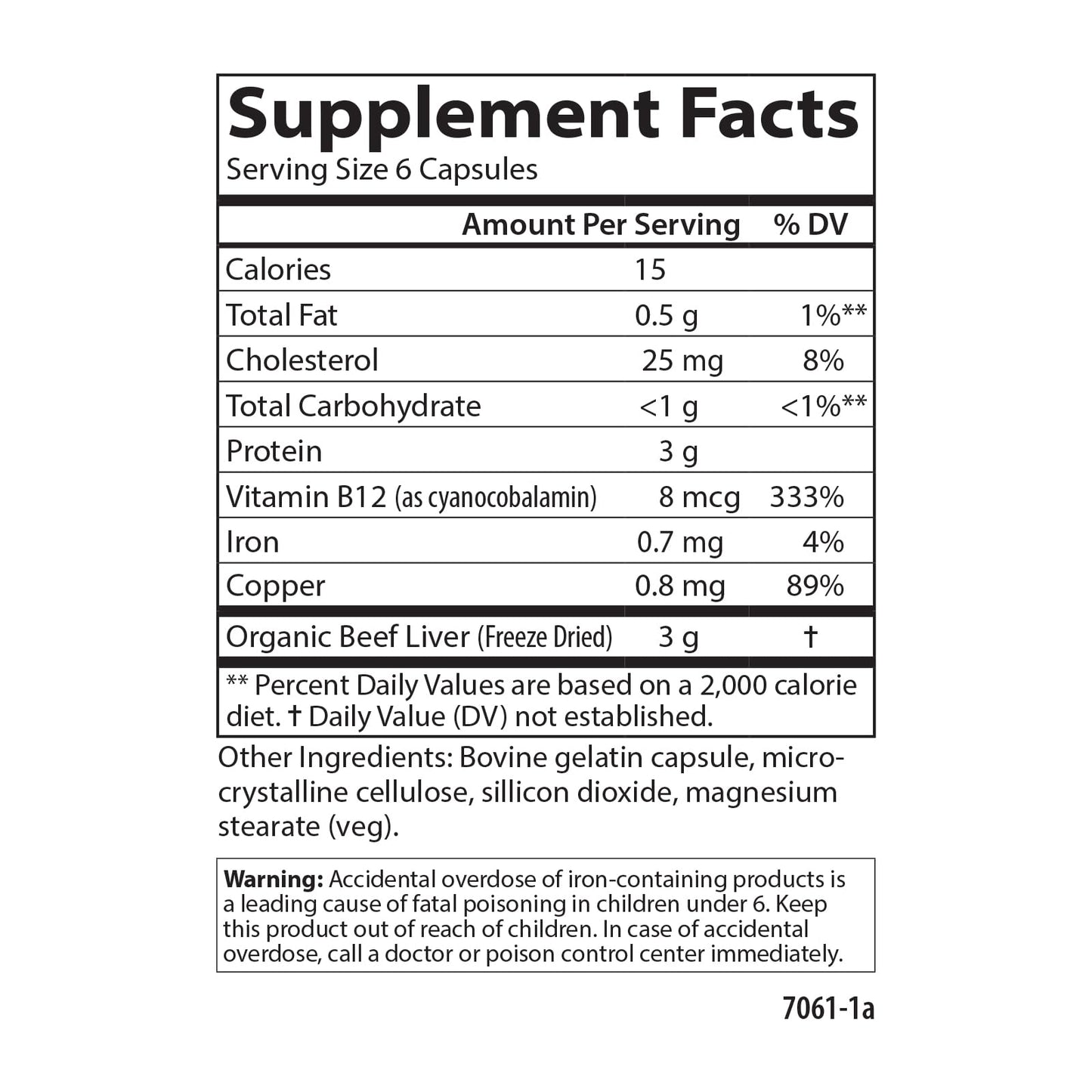 Carlson Grass-Fed Beef Liver with Iron & Copper, Supports Blood Health & Energy, Red Blood Cell Production, 180 Capsules