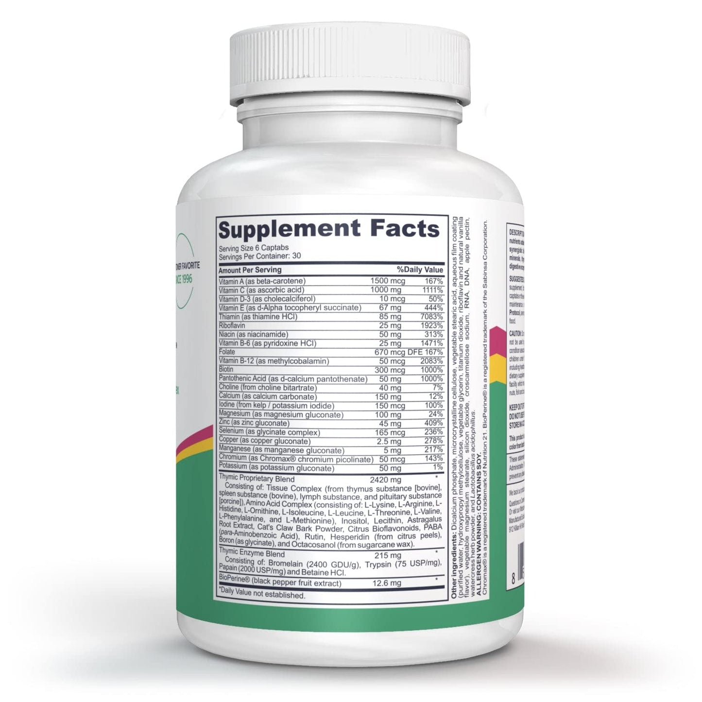 logos nutritionals Complete Thymic Formula™, Comprehensive Multivitamin & Multimineral with Thymus Glandular Extracts Capsule, 180 Count