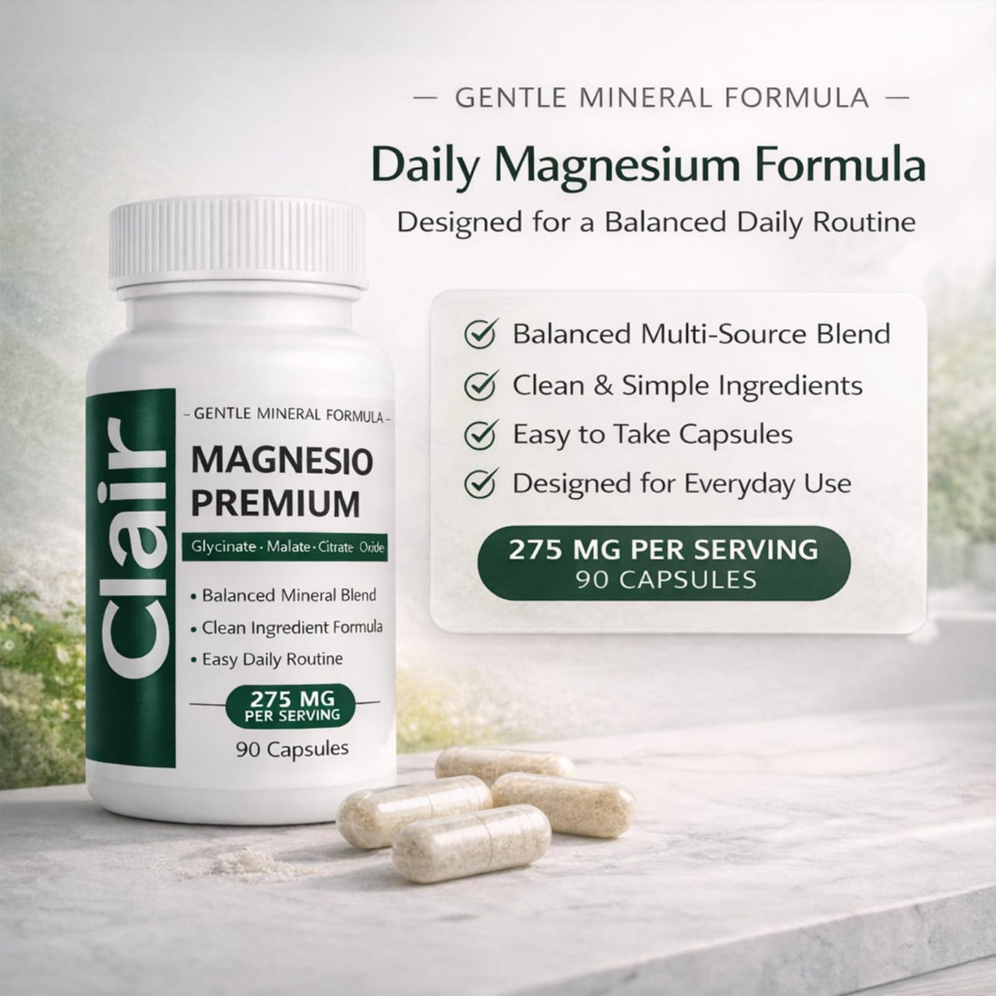Clair Magnesio Magnesium Glycinate Capsules, 90 Capsules