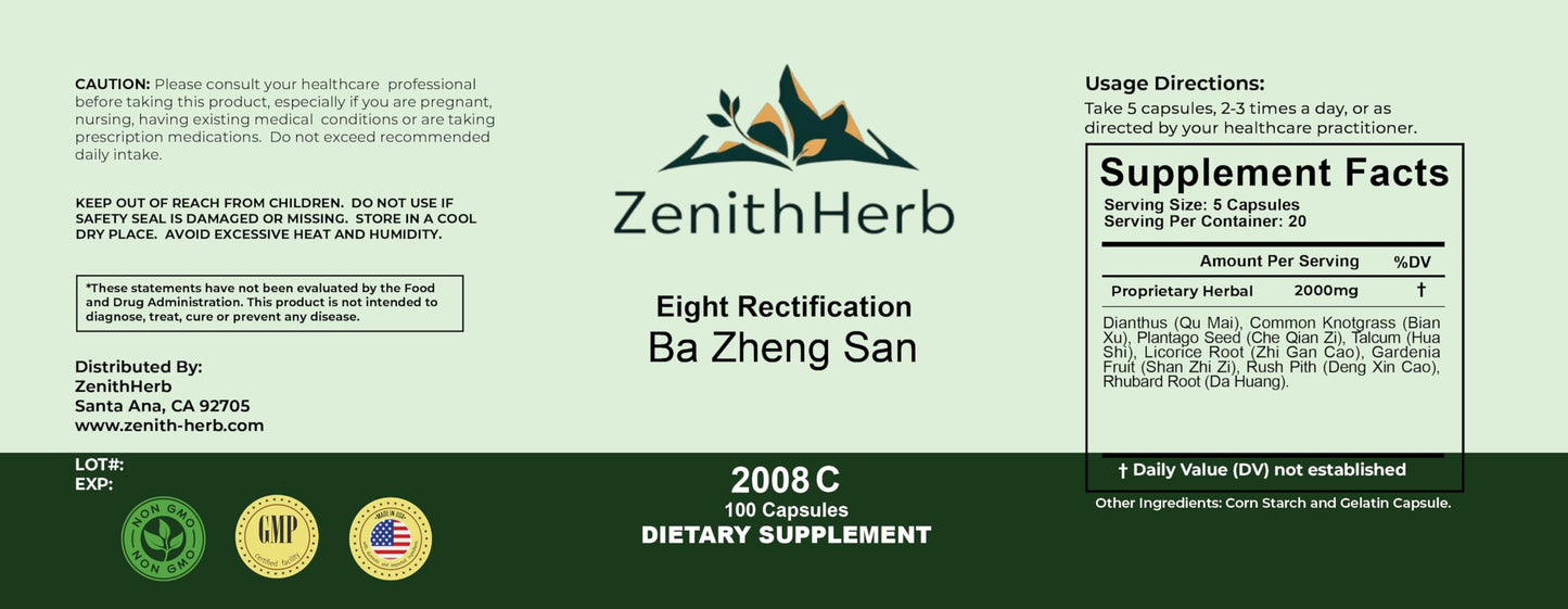 ZenithHerb Ba Zheng San/Eight Rectification Capsules, 100 Capsules