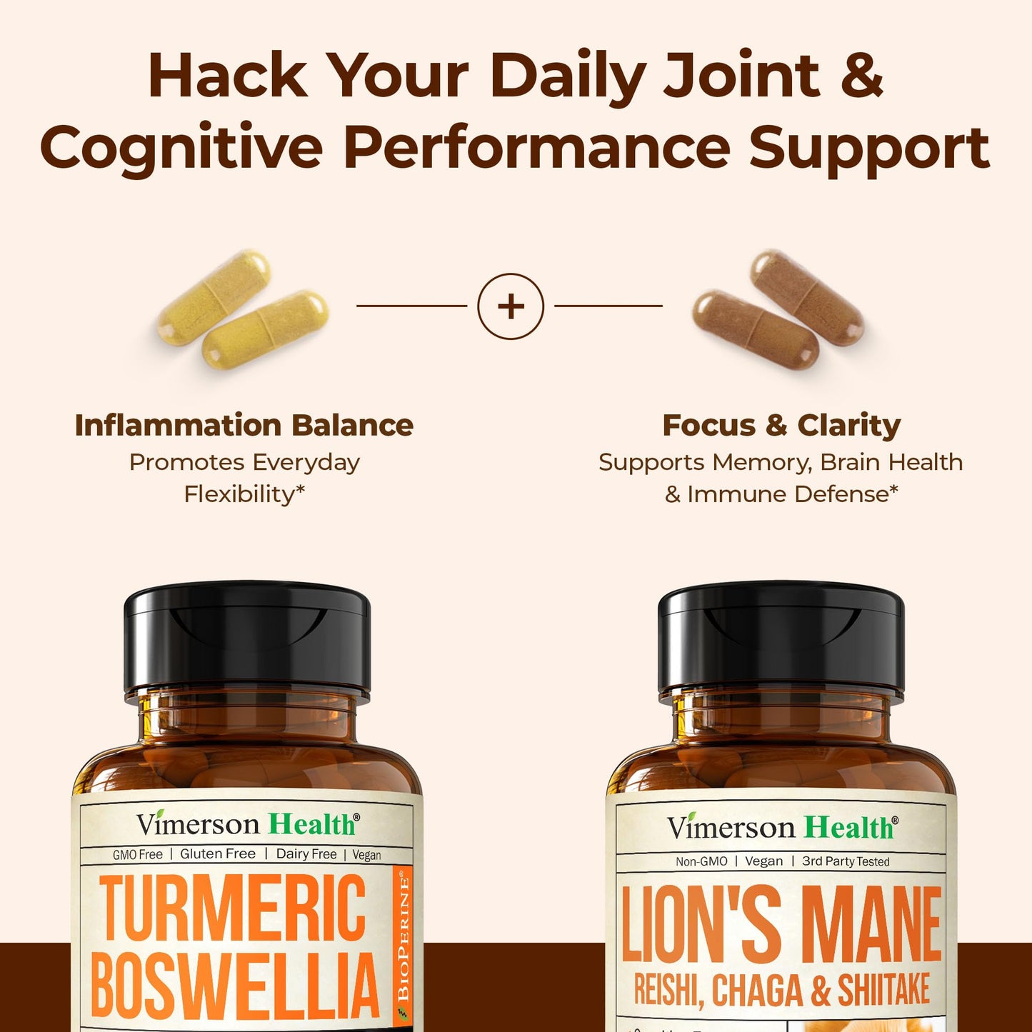 Vimerson Health Boswellia Turmeric Curcumin + Lions Mane Supplement, 120 Capsules