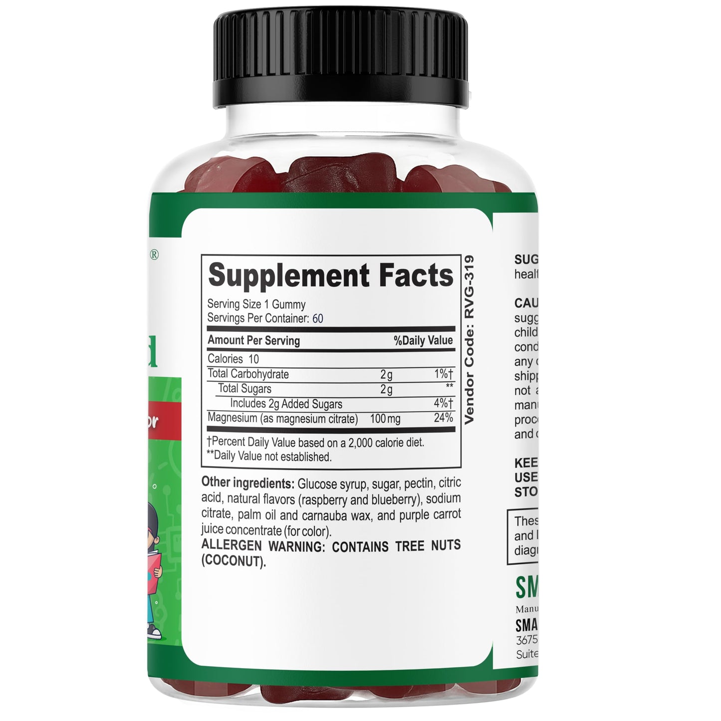 Smart Focus Calm and Focus Supplements for Kids & Teens Magnesium Calm Gummies for Mood & Relaxed Sleep, Natural Mixed Berry Flavor, 60 Gummies