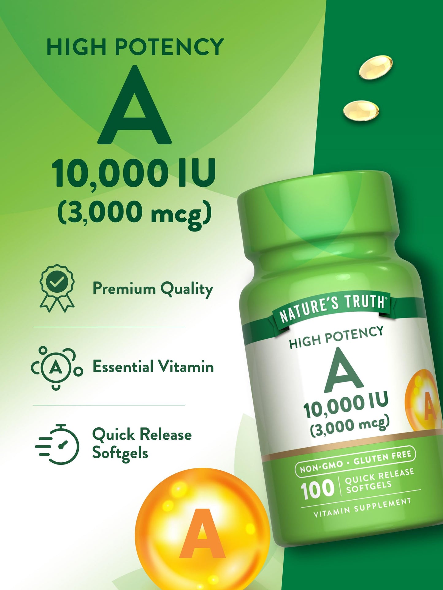 Nature's Truth Vitamin A 3,000 mcg Softgel, 100 Count