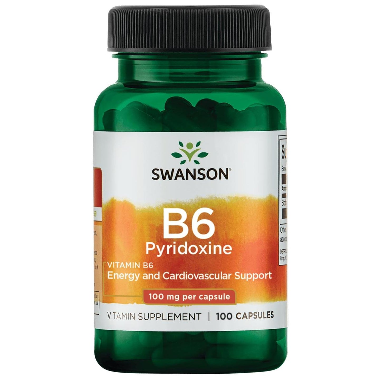Swanson Vitamin B-6 (Pyridoxine) Capsules, 100 mg, 100 Count