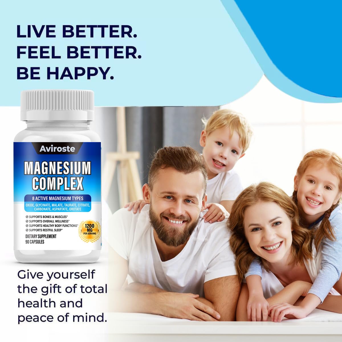 Aviroste Magnesium Complex Capsules, 8-Elemental 1000mg (Glycinate, Citrate, Malate, Taurate) - 1 Count