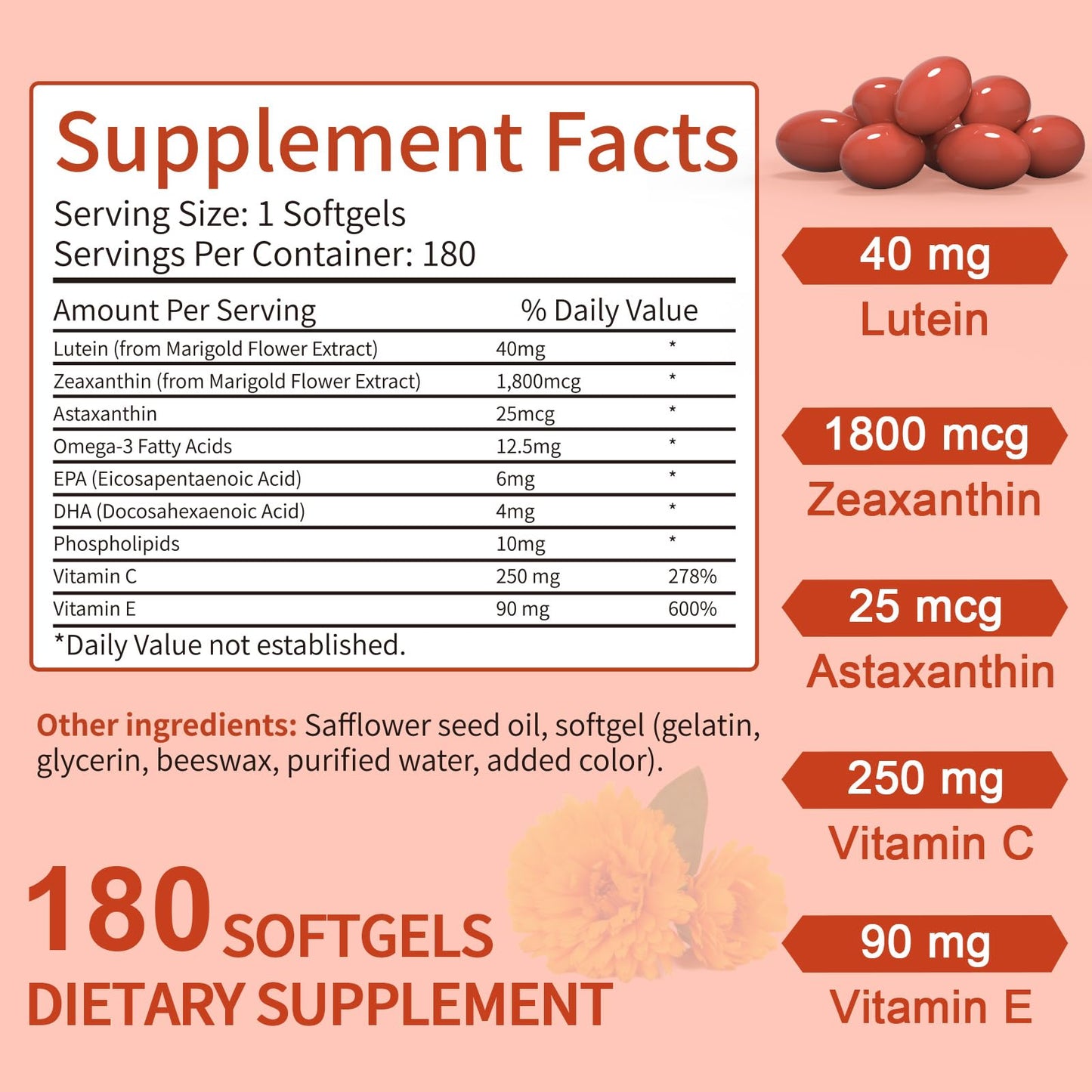 HEALOADING Lutein and Zeaxanthin Supplement Softgels 180 Count