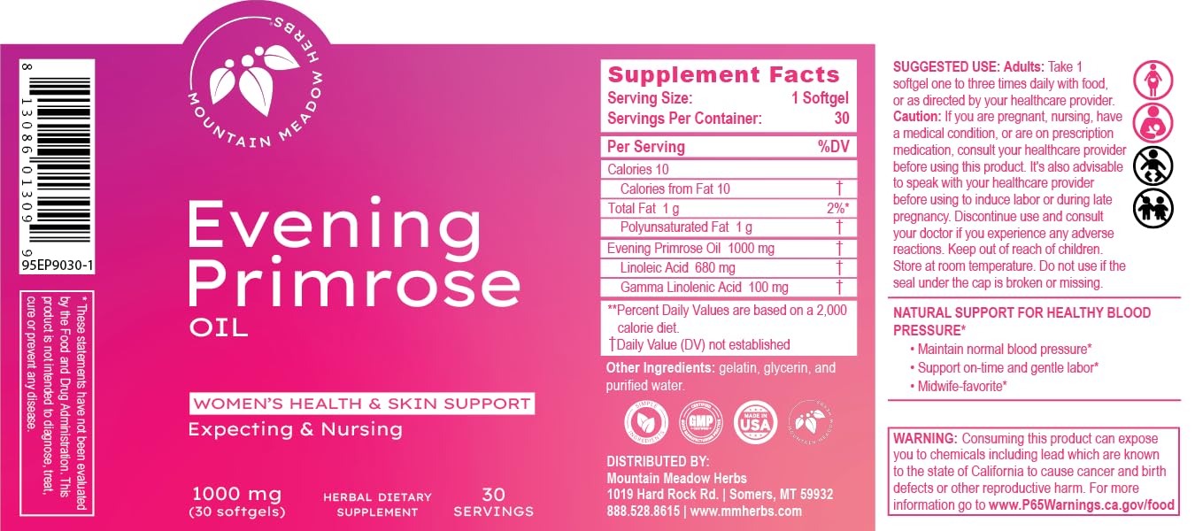 Mountain Meadow Herbs Evening Primrose Oil 1000mg Softgels, 30 Count