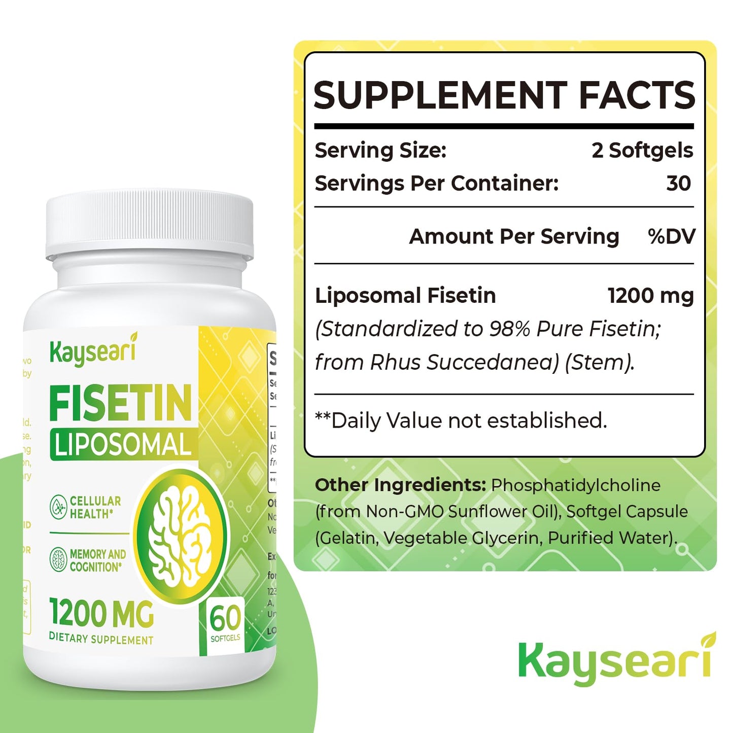 Kayseari Fisetin 1200mg Liposomal Softgel 60 Count
