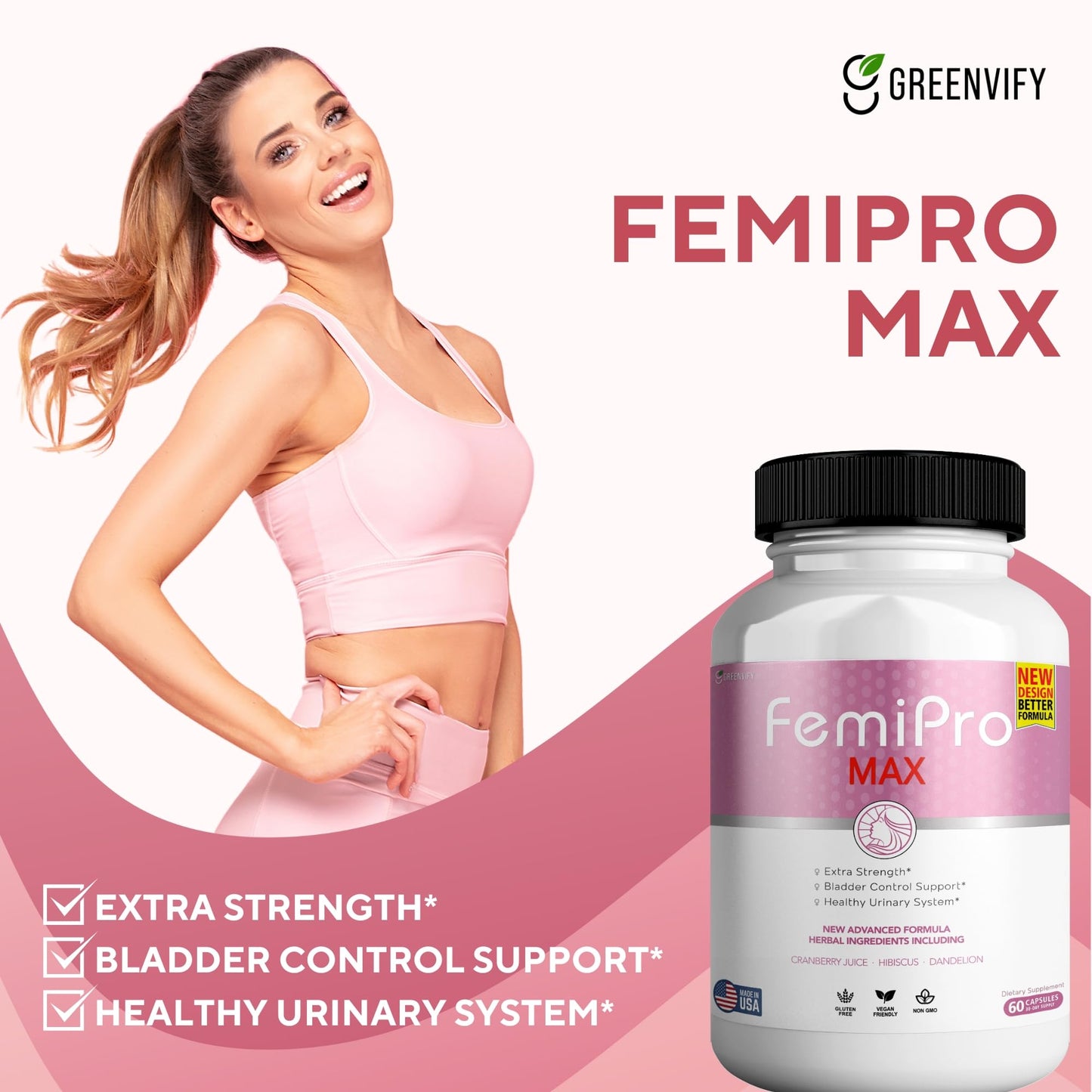 GREENVIFY FemiPro MAX Women's Urinary Support Supplement Capsule 120 Count
