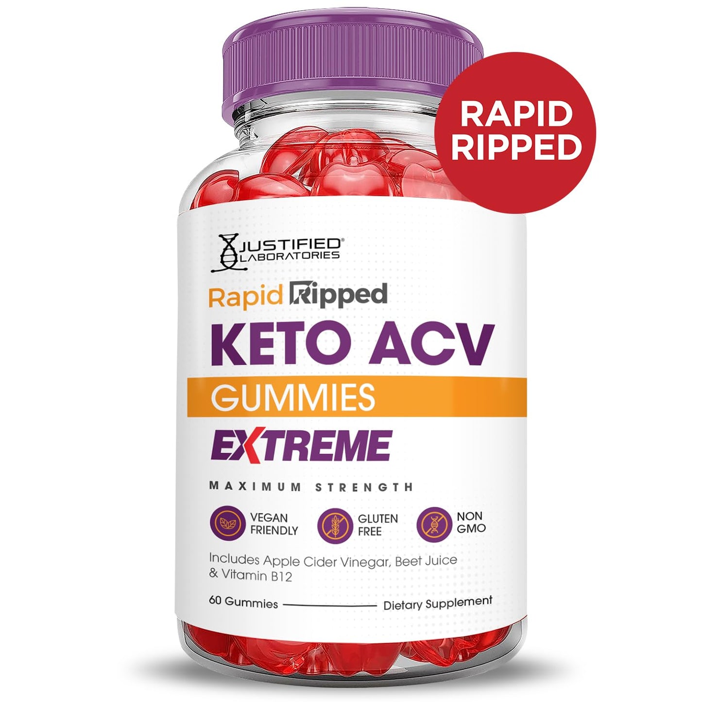 Justified Laboratories Rapid Ripped Keto ACV Gummies Extreme 2000MG, 600 Gummies