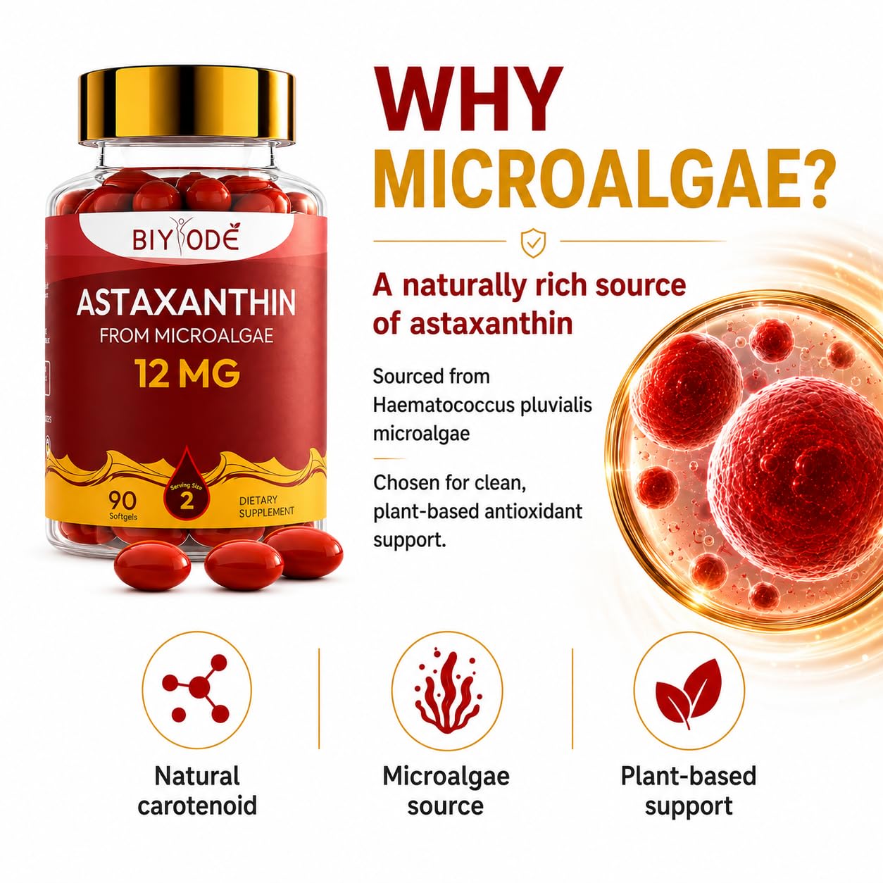 BIYODE Astaxanthin 12mg Softgels 90 Count