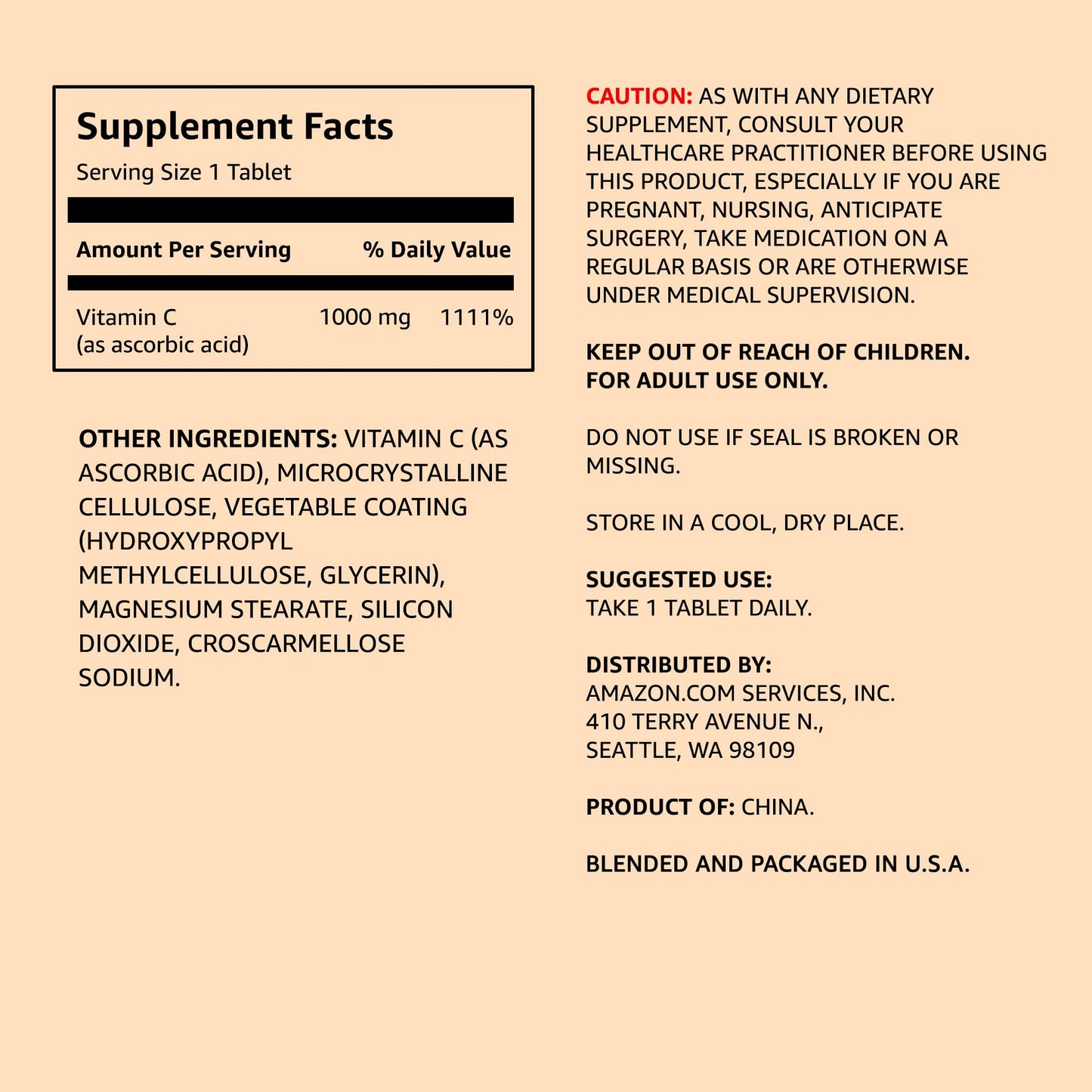 Amazon Elements Vitamin C 1000mg Tablets, 1200 Count