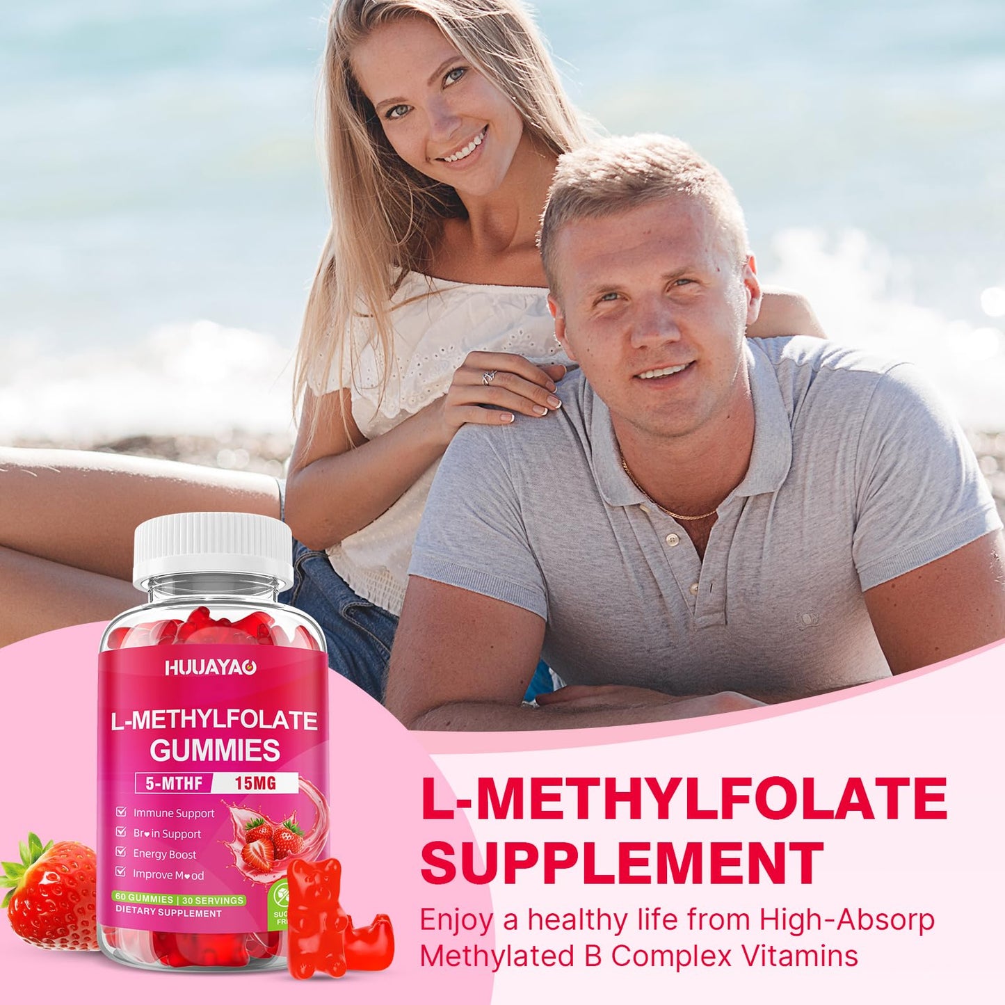 HUUAYAO L-Methylfolate 15 mg Gummies 120 Count