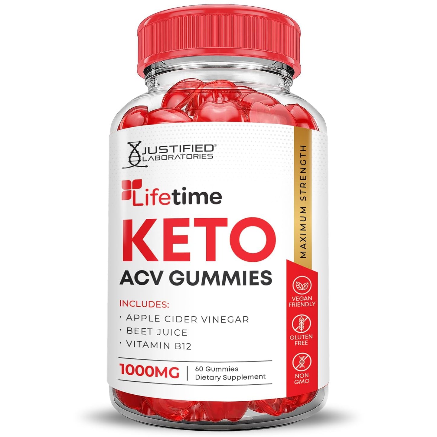 Justified Laboratories Lifetime Keto ACV Gummies Advanced Formula 1000mg, Gummies, 120 Count