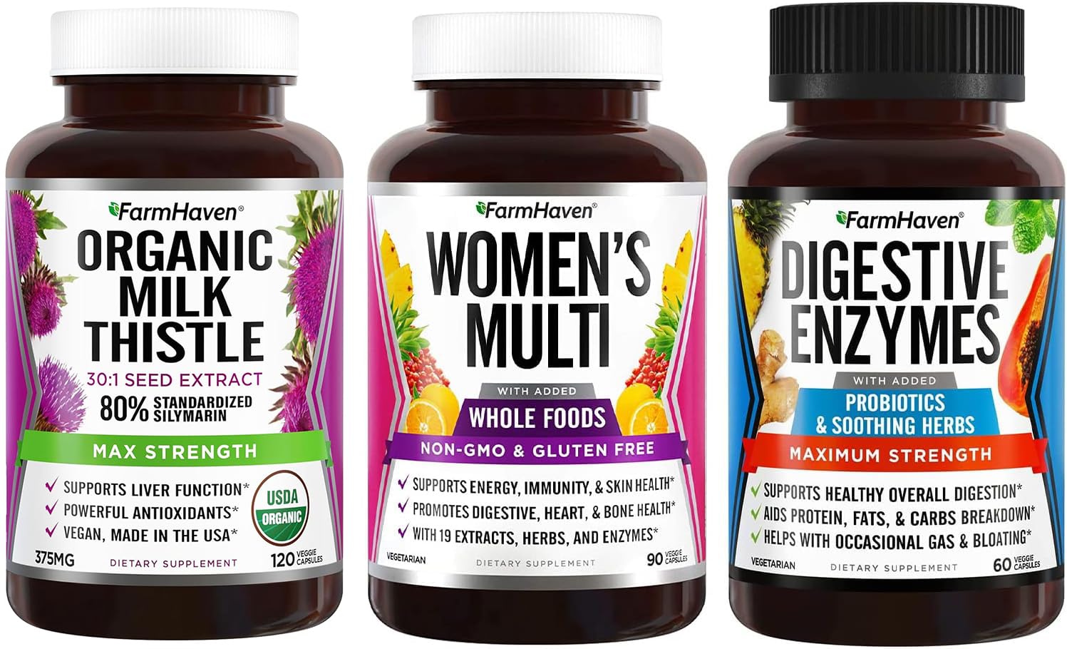 FarmHaven Multivitamin for Women and Milk Thistle and Digestive Enzymes, 2 Capsules