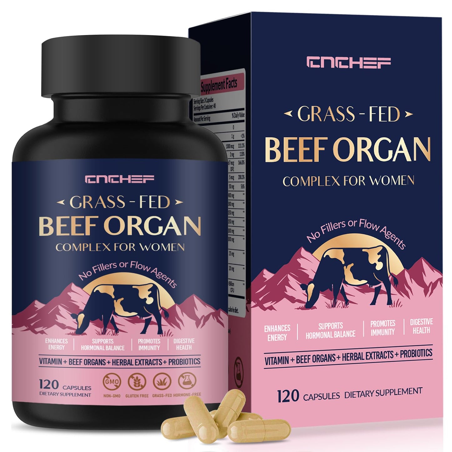 CNCHEF Beef Organ Supplement for Women, 120 Capsules
