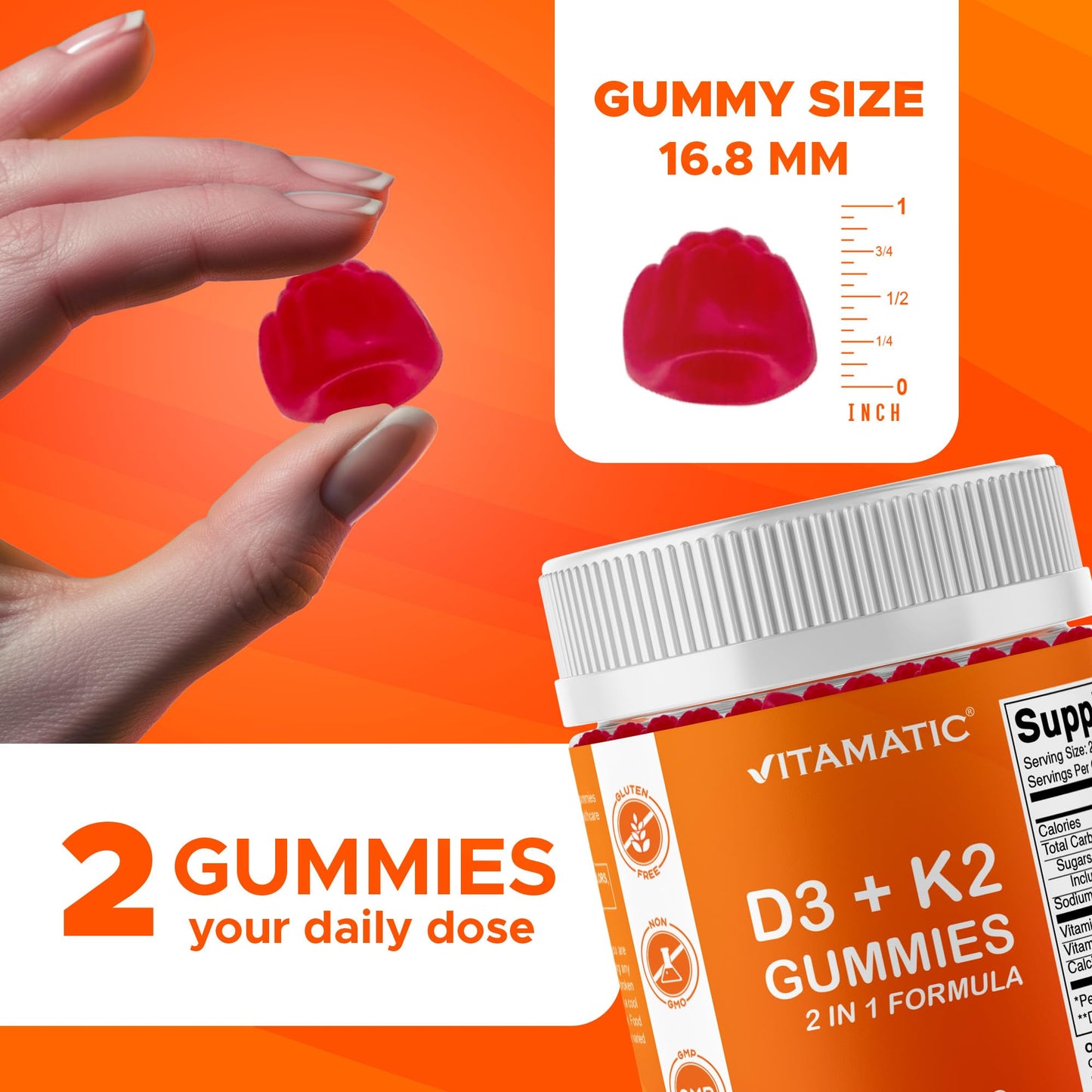 Vitamatic Vitamin D3 K2 with Calcium Gummies 240 Count