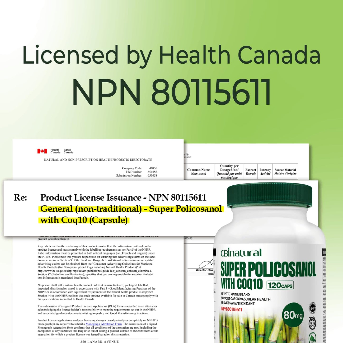 CBI Natural Super Sugarcane Policosanol 80 mg with CoQ10 30 mg Vegetable Capsules, 120 Count