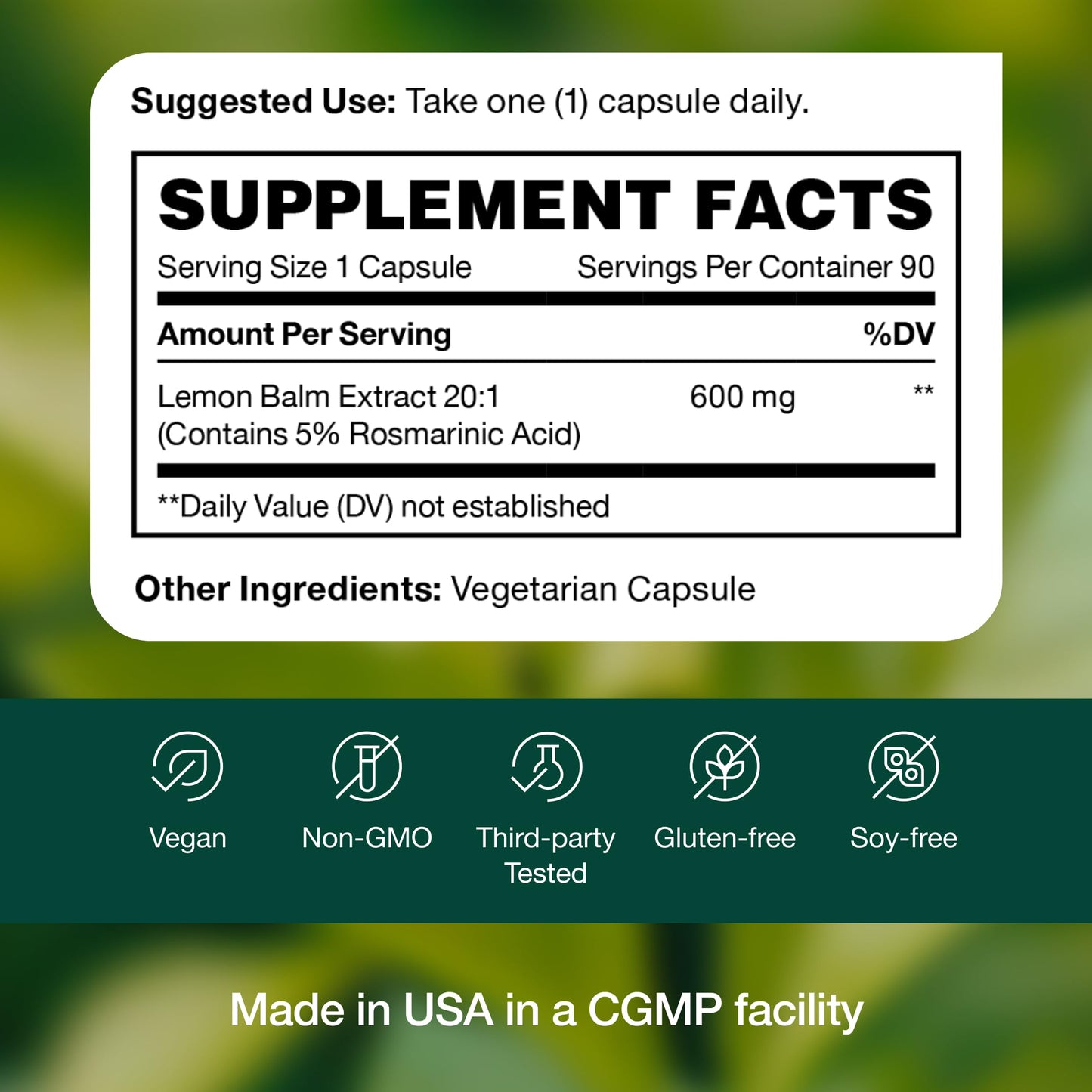 Fresh Nutrition Lemon Balm Extract Capsules 90 Count