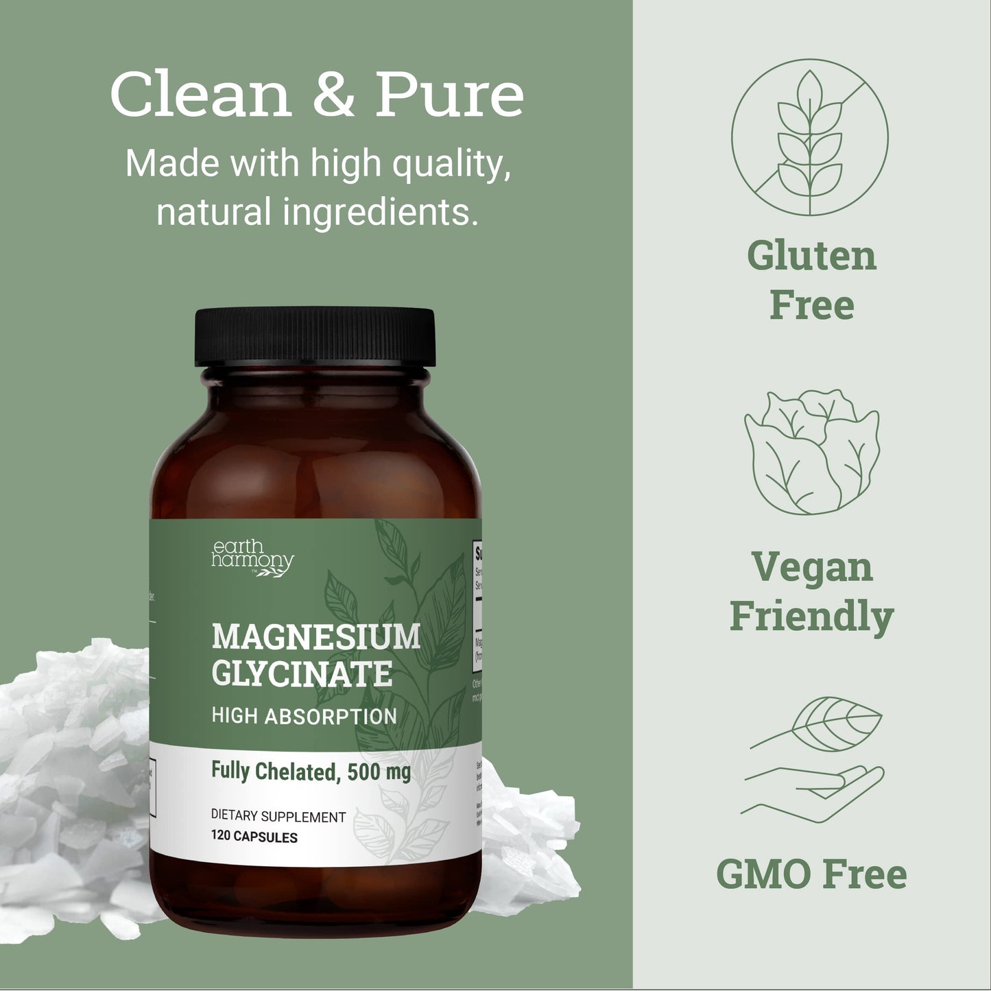 Earth Harmony Chelated Magnesium Glycinate 500mg Capsule, 120 Capsules