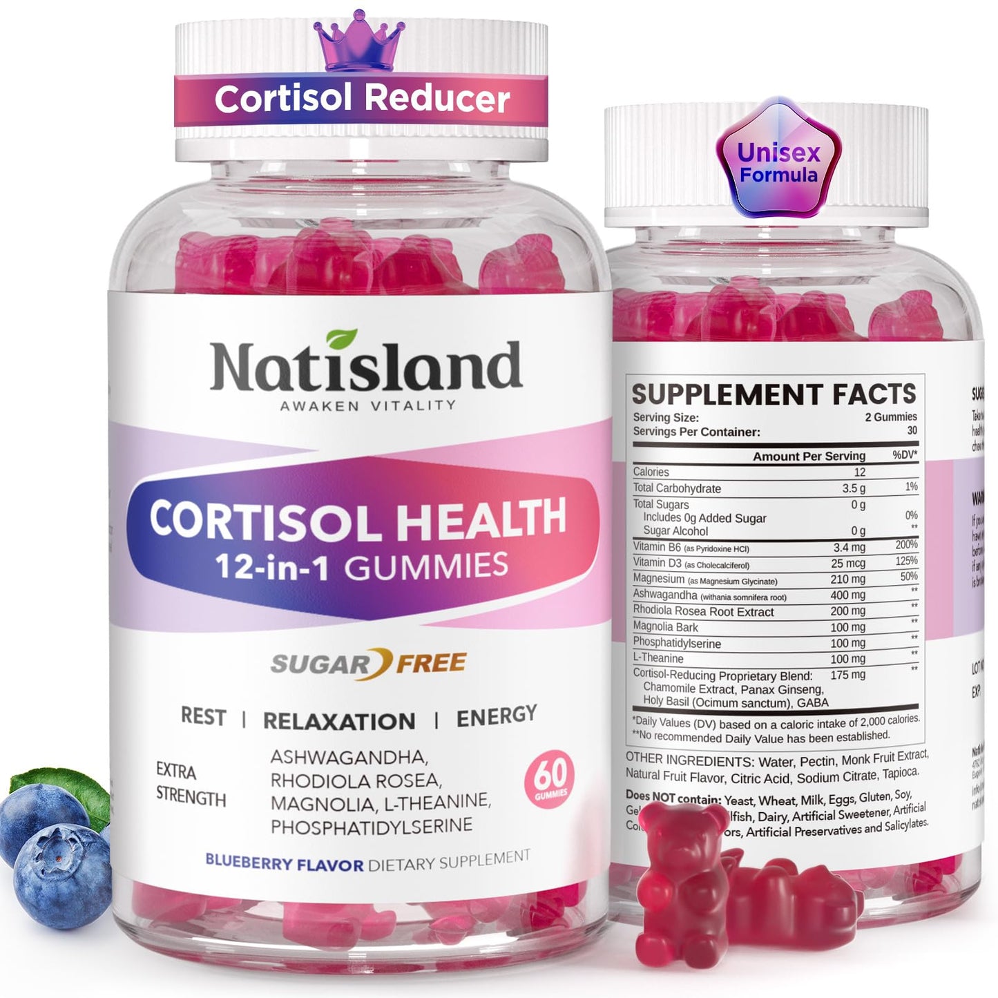 NATISLAND Cortisol Gummies 60 Count