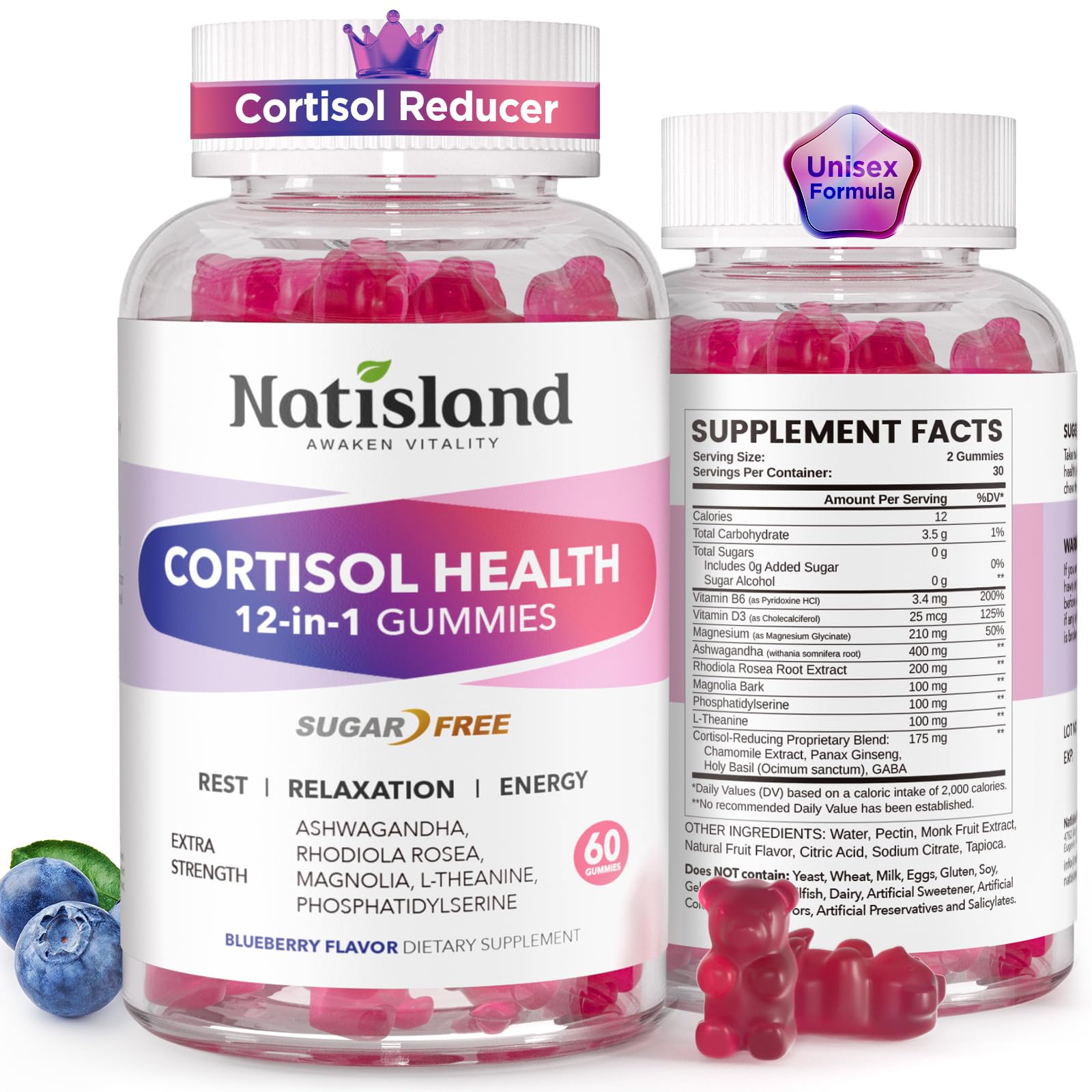 NATISLAND Cortisol Gummies 60 Count