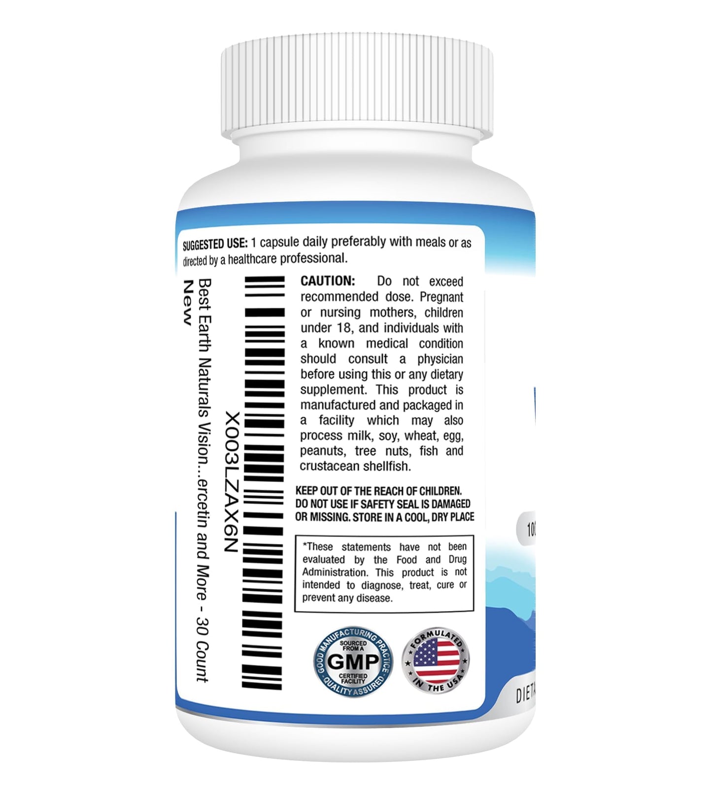 Best Earth Naturals Vision Support Formula Supplement with Eye Vitamins, Lutein, Vitamin A, Quercetin and More Capsule 30