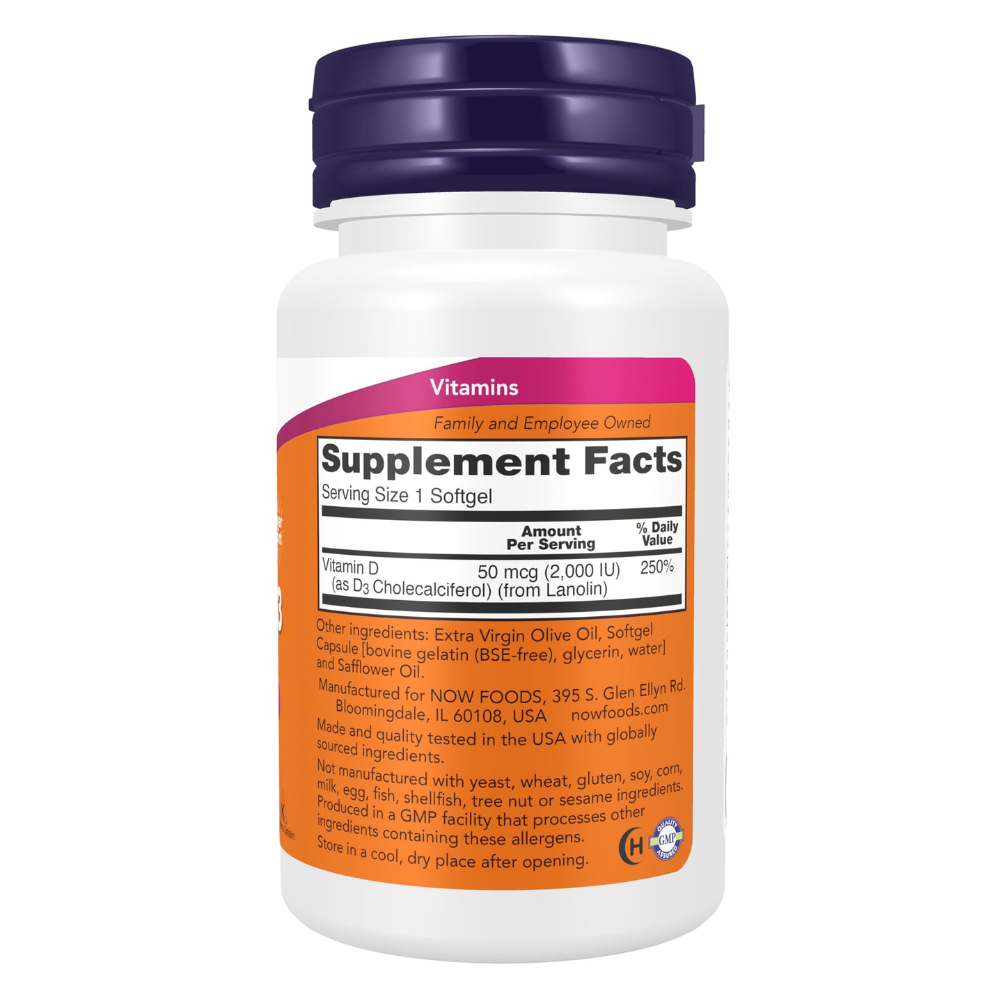 NOW Foods Vitamin D-3 2000 IU Softgels 240