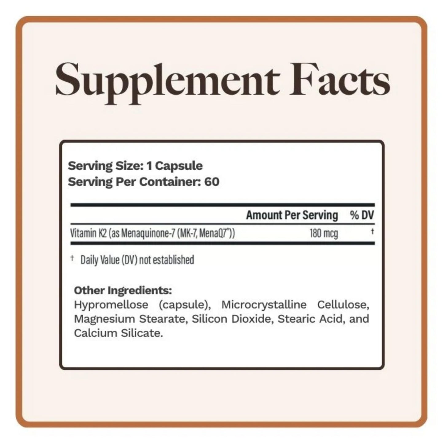 Utzy Naturals Vitamin K2 180 mcg MenaQ7 Form of K2, 60 Capsules