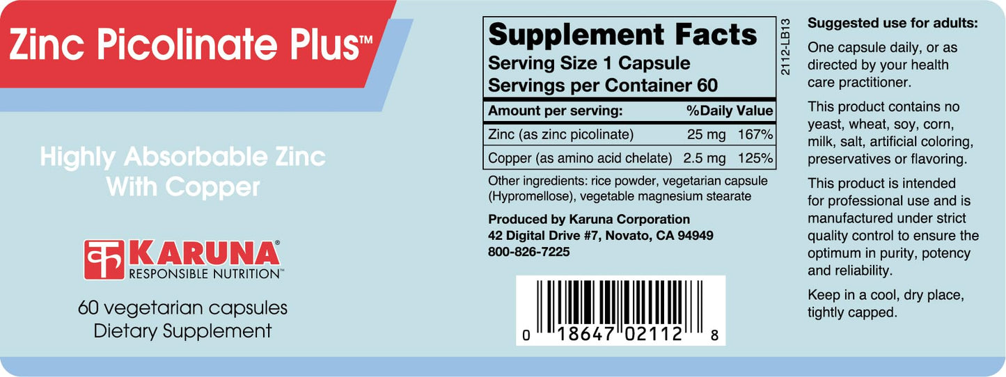 Karuna Zinc Picolinate Plus Capsules, 60 Count