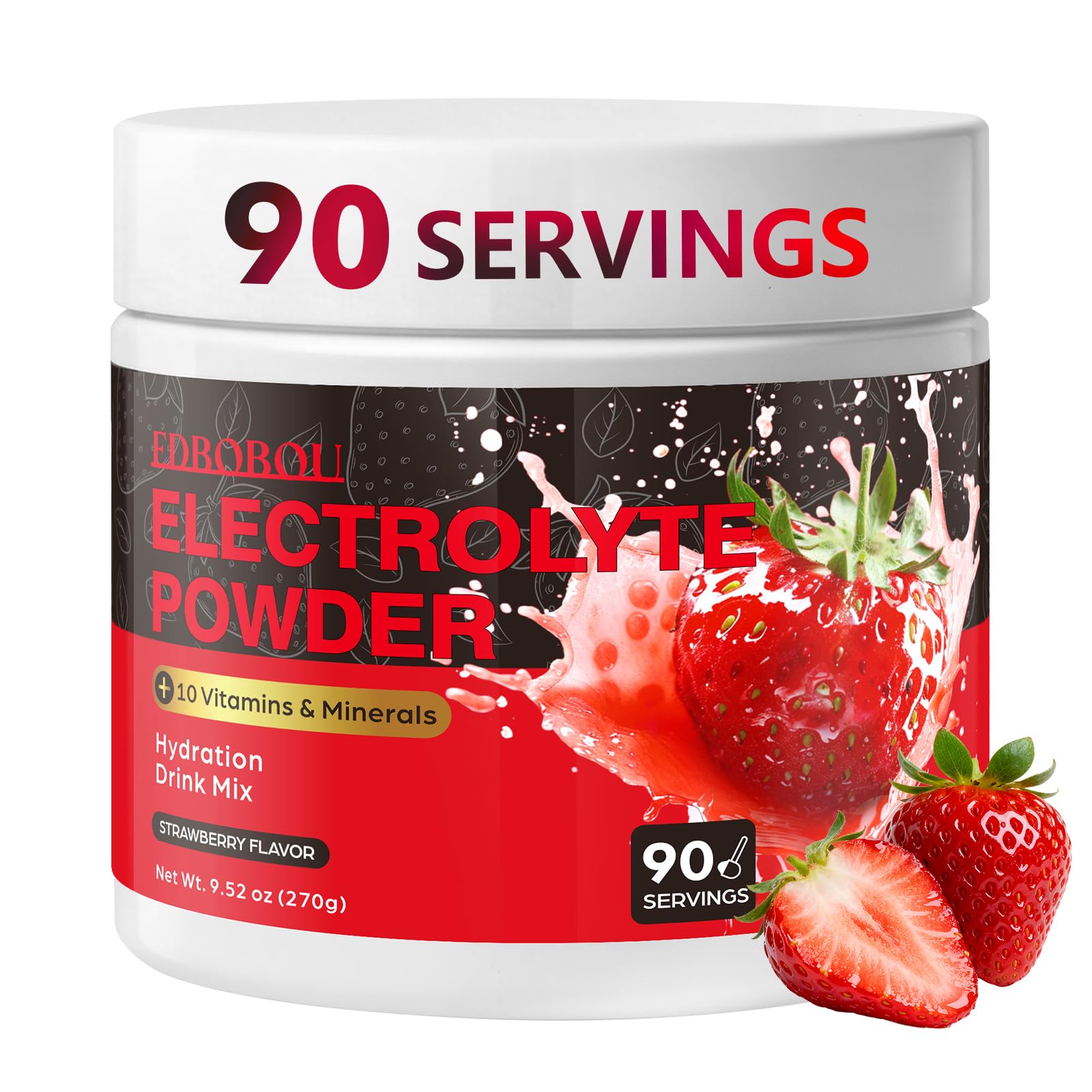 EDBOBOU Strawberry Sugar-Free Electrolyte Powder 9.52 Ounce