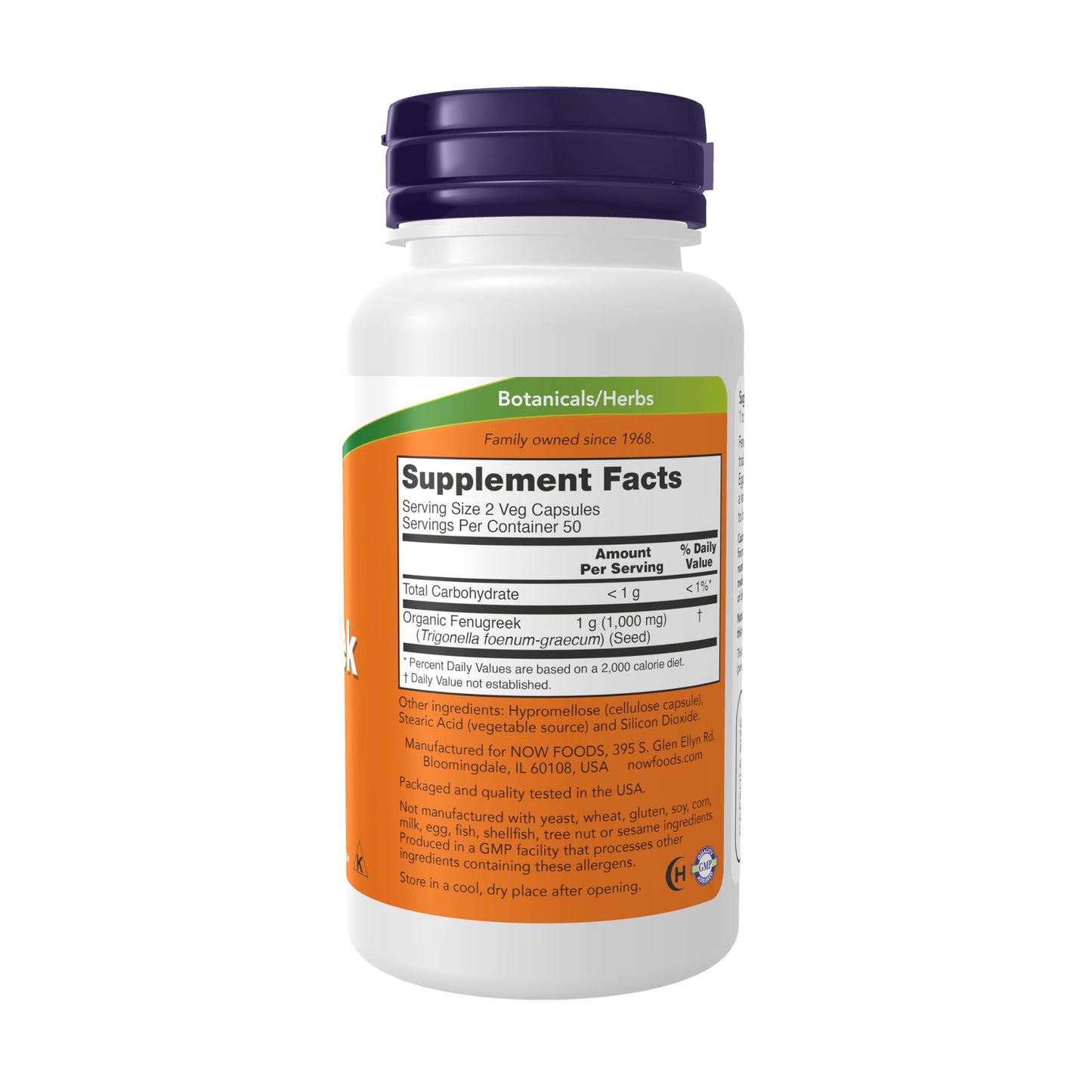 NOW Foods Fenugreek (Trigonella foenum-graecum) 500 mg Capsule, 100 Veg Capsules