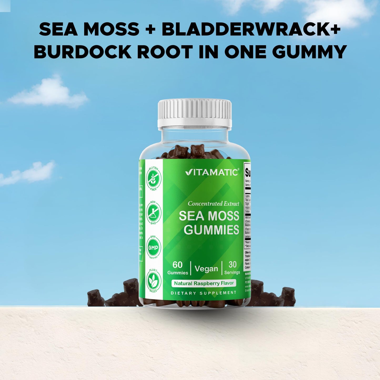 Vitamatic Sea Moss Gummies with Bladderwrack & Burdock, Gummy, 60 Count (Pack of 2)