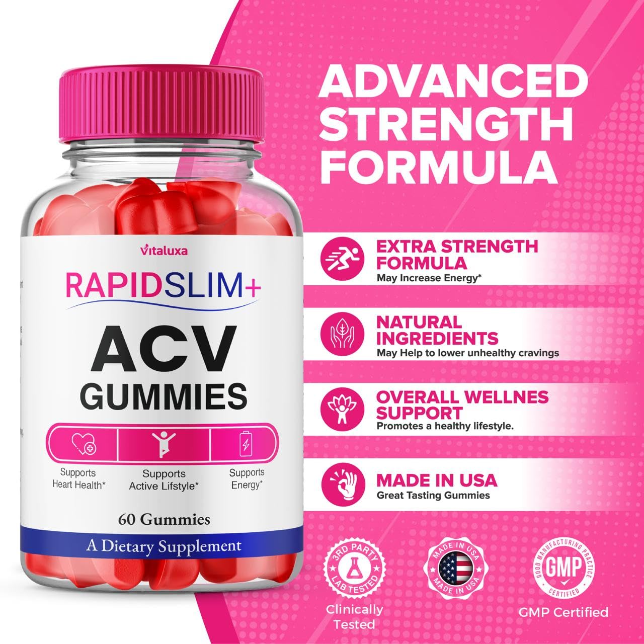 Vitaluxa Rapid Slim ACV Gummies, 120 Count