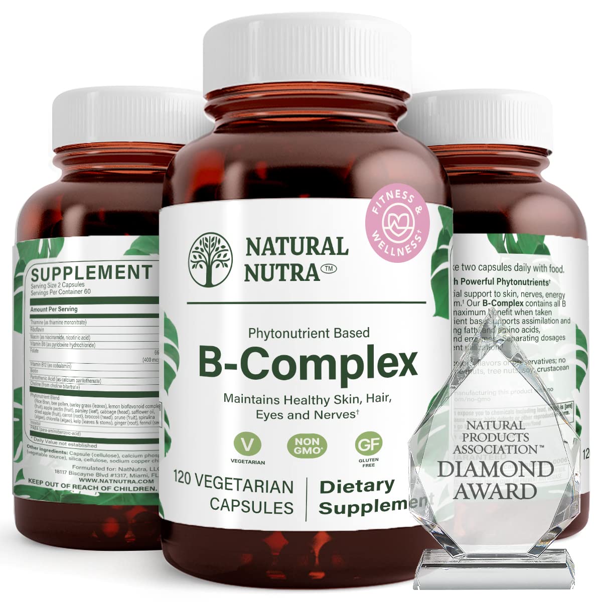 Natural Nutra Vitamin B Complex with Niacin, Folate, Thiamin, Biotin, 120 Capsules