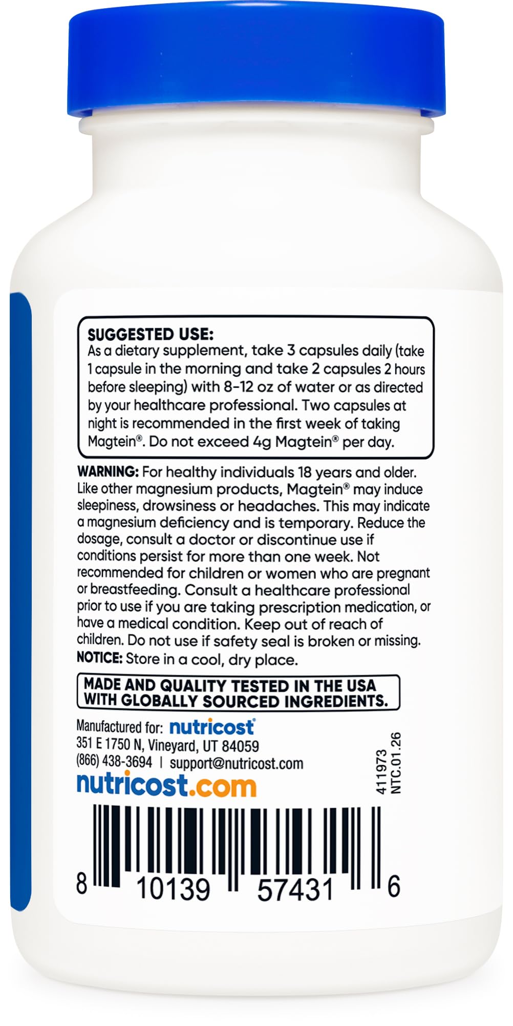 Nutricost Magtein Magnesium L-Threonate 2000mg Capsule, 90 Count