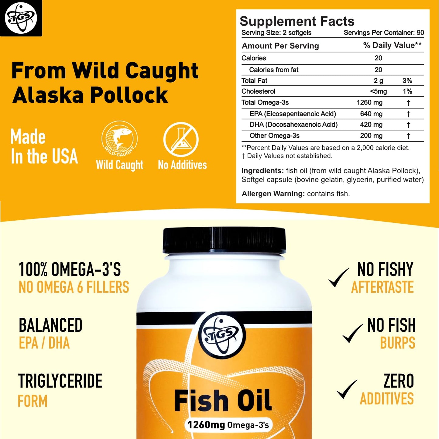 TGS Nutrition Omega 3 Fish Oil Supplement Extra Strength Capsules 180