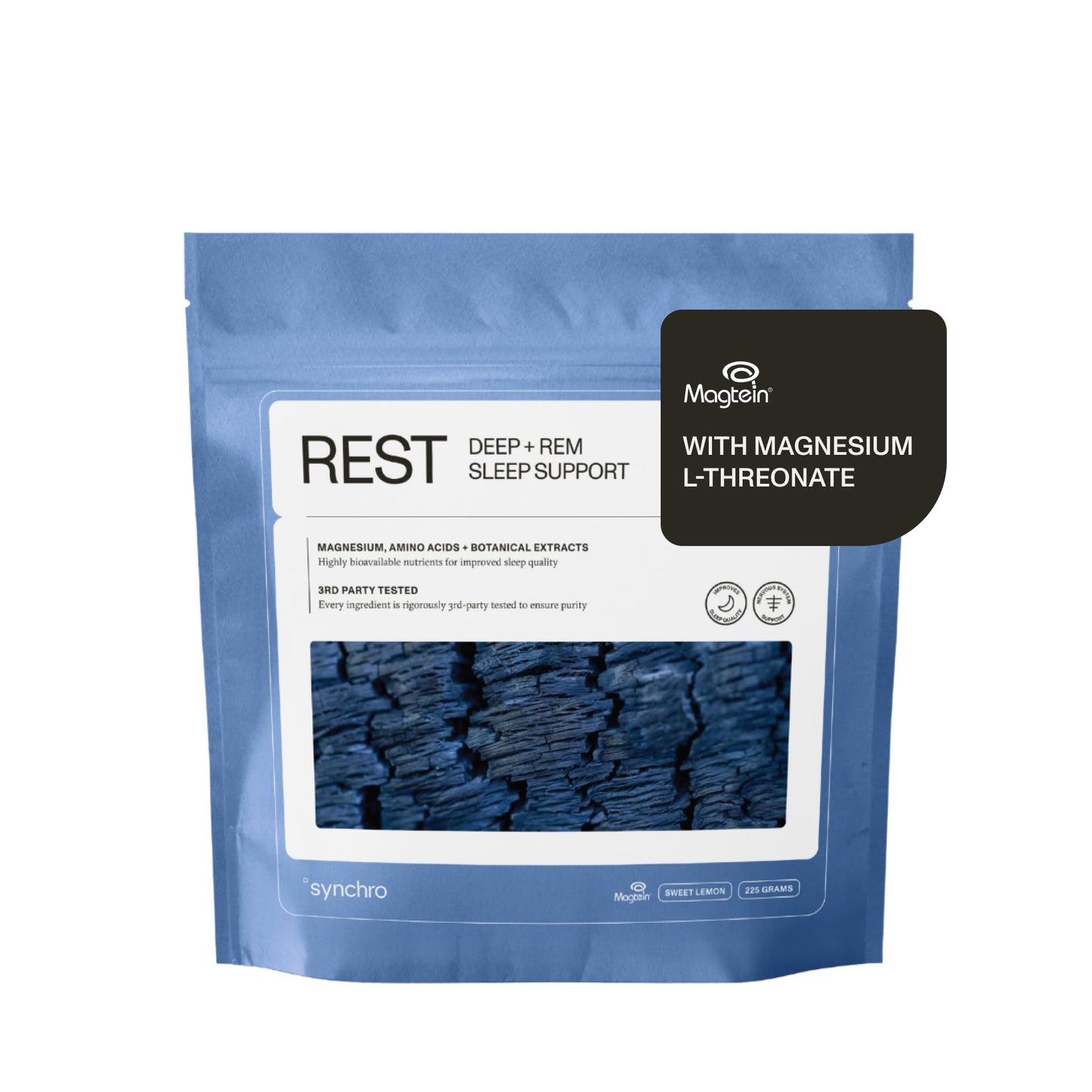 Synchro Rest Sleep Supplement Powder with Magnesium L-Threonate, L-Theanine, Glycine, Lemon Balm Extract & Apigenin - Melatonin-Free Magnesium Powder for Sleep - Sweet Lemon Flavor, 7.41 Ounce