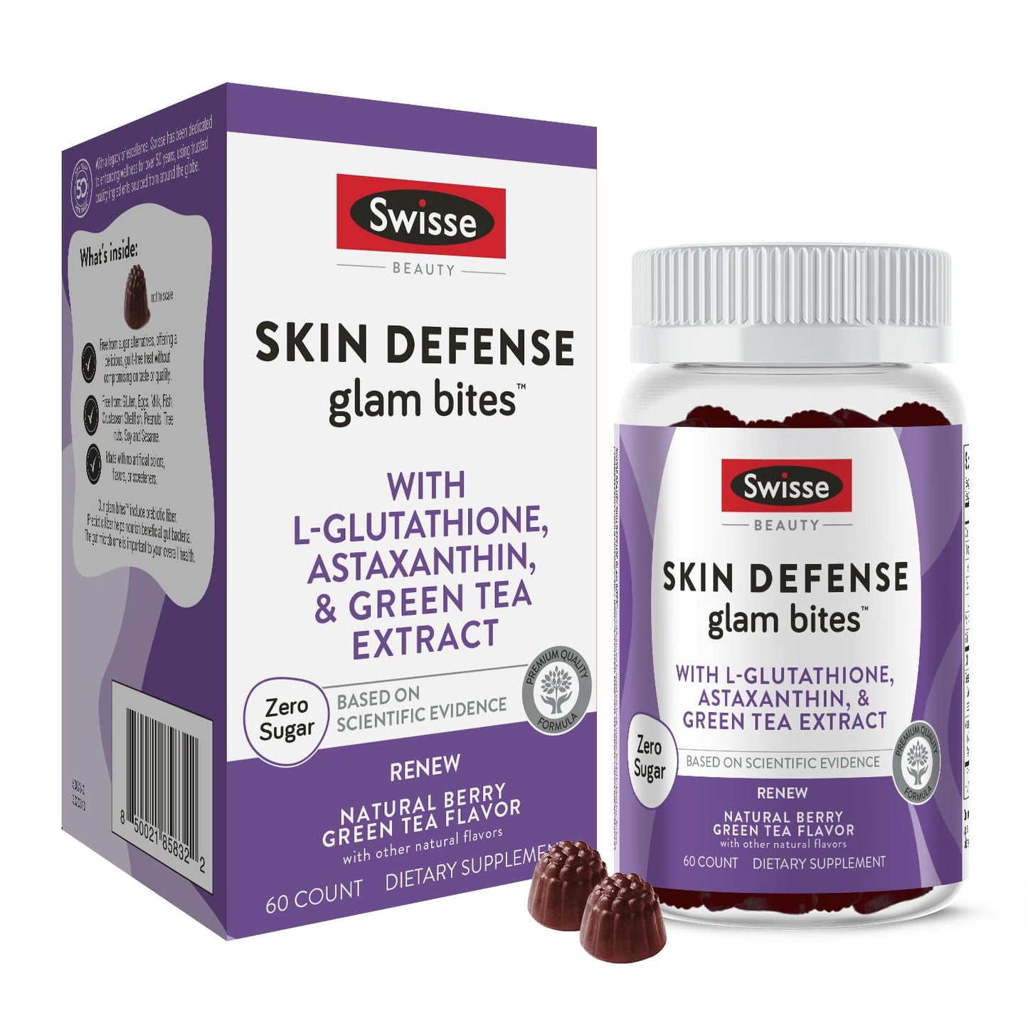 Swisse Skin Defense Glam Bites – Vitamin C, L-Glutathione & Astaxanthin – Supports Skin Elasticity, Moisture & Defense Against Environmental Stressors – Zero Sugar Gummy, 60 Count