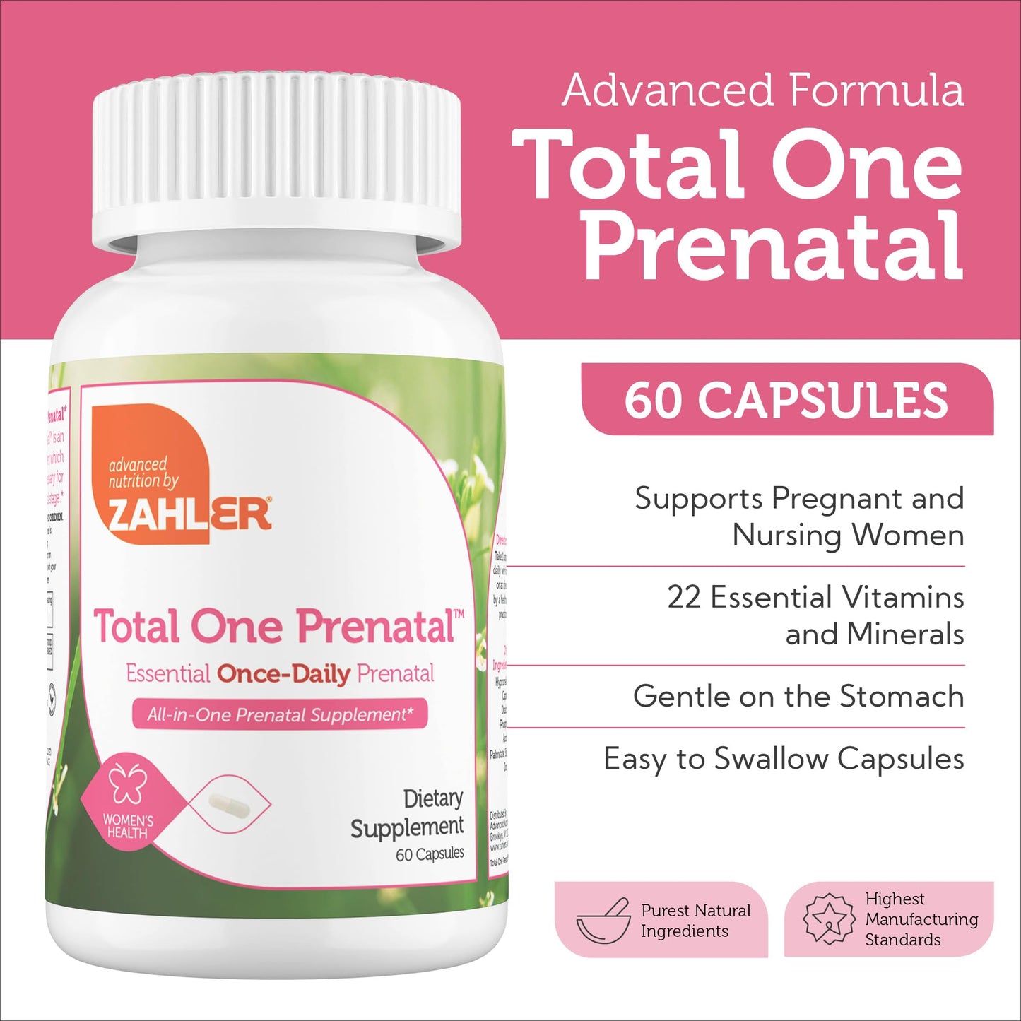 Zahler Total One Prenatal Vitamins for Women Capsules, 60 Count