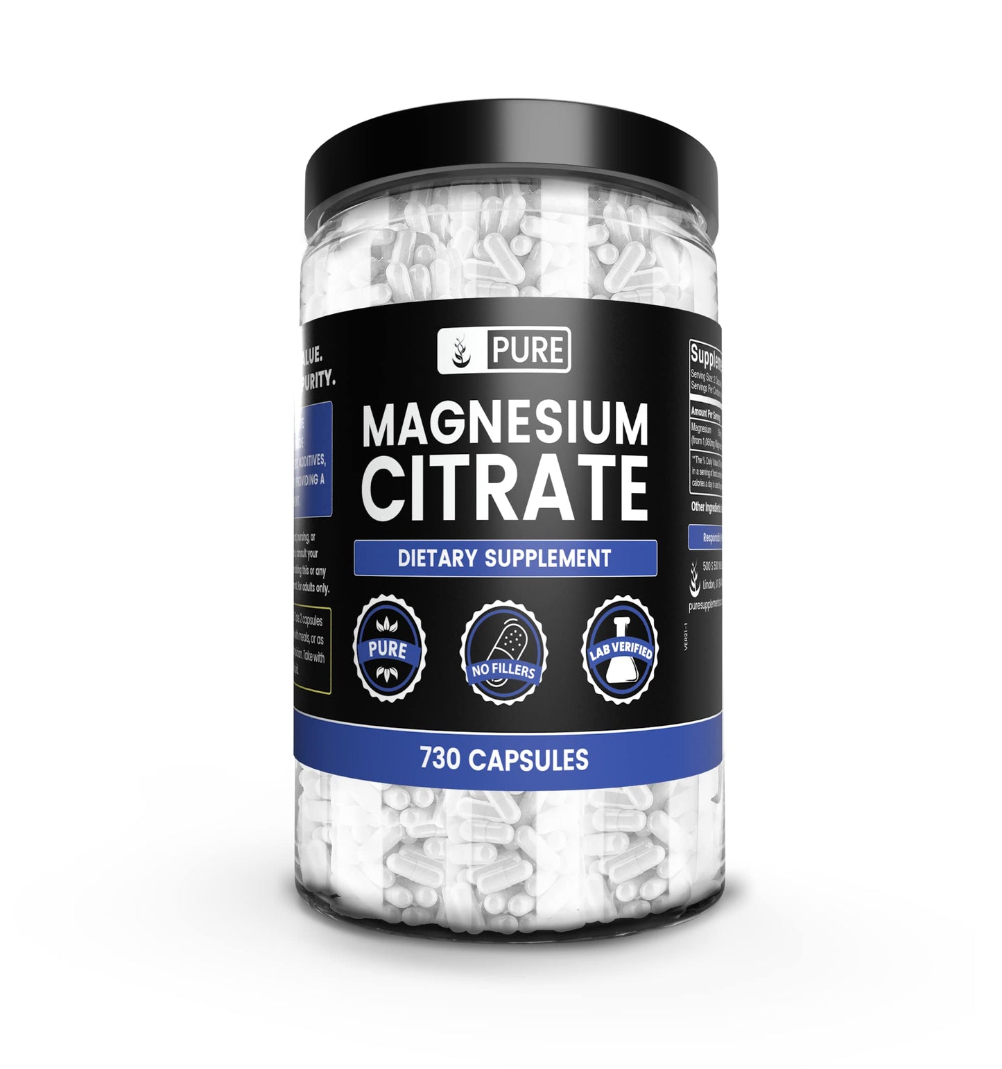 PURE ORIGINAL INGREDIENTS Magnesium Citrate 730 Capsules