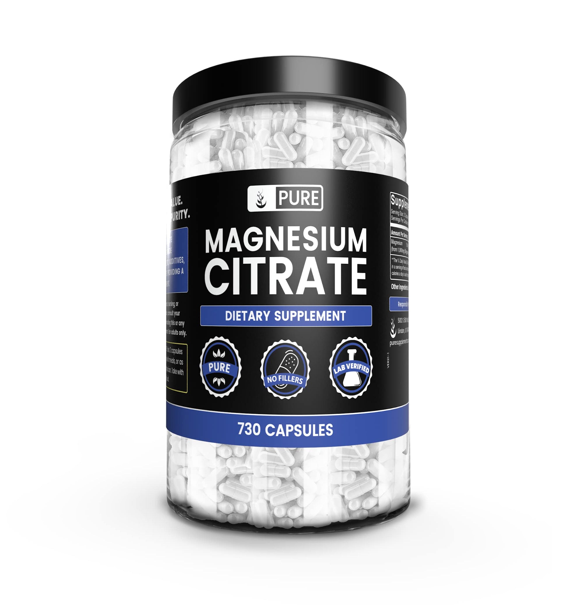 PURE ORIGINAL INGREDIENTS Magnesium Citrate 730 Capsules