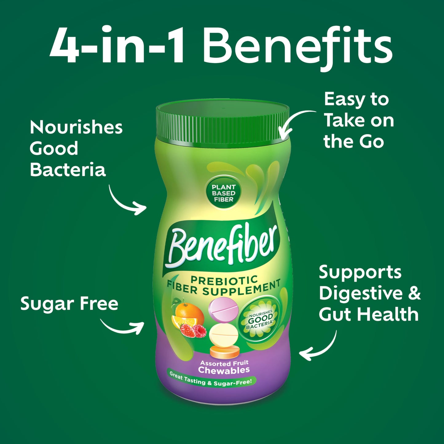 Benefiber Chewable Prebiotic GLP-1 Friendly Fiber Supplement Tablets, 100 Count