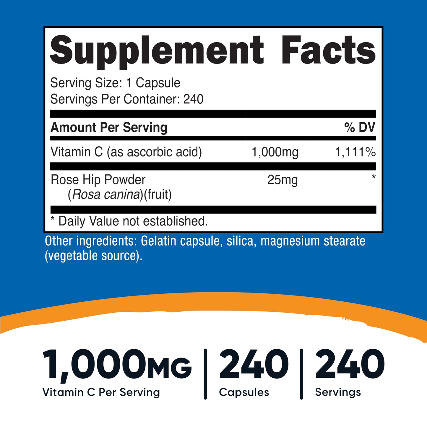 Nutricost Vitamin C with Rose Hips 1025mg Capsules, 240 Count