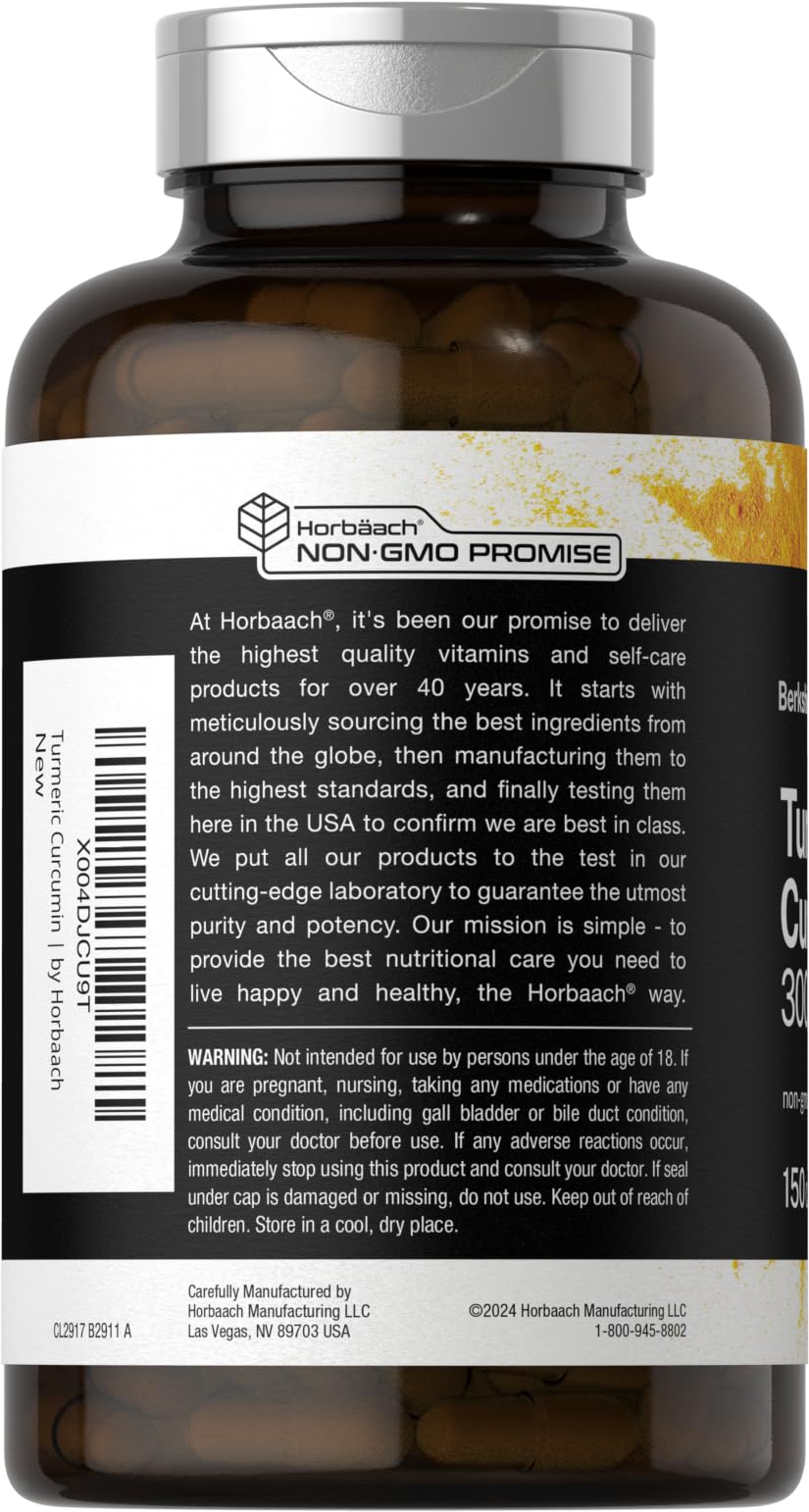 Horbäach Turmeric Curcumin with Black Pepper Capsules 150 Count