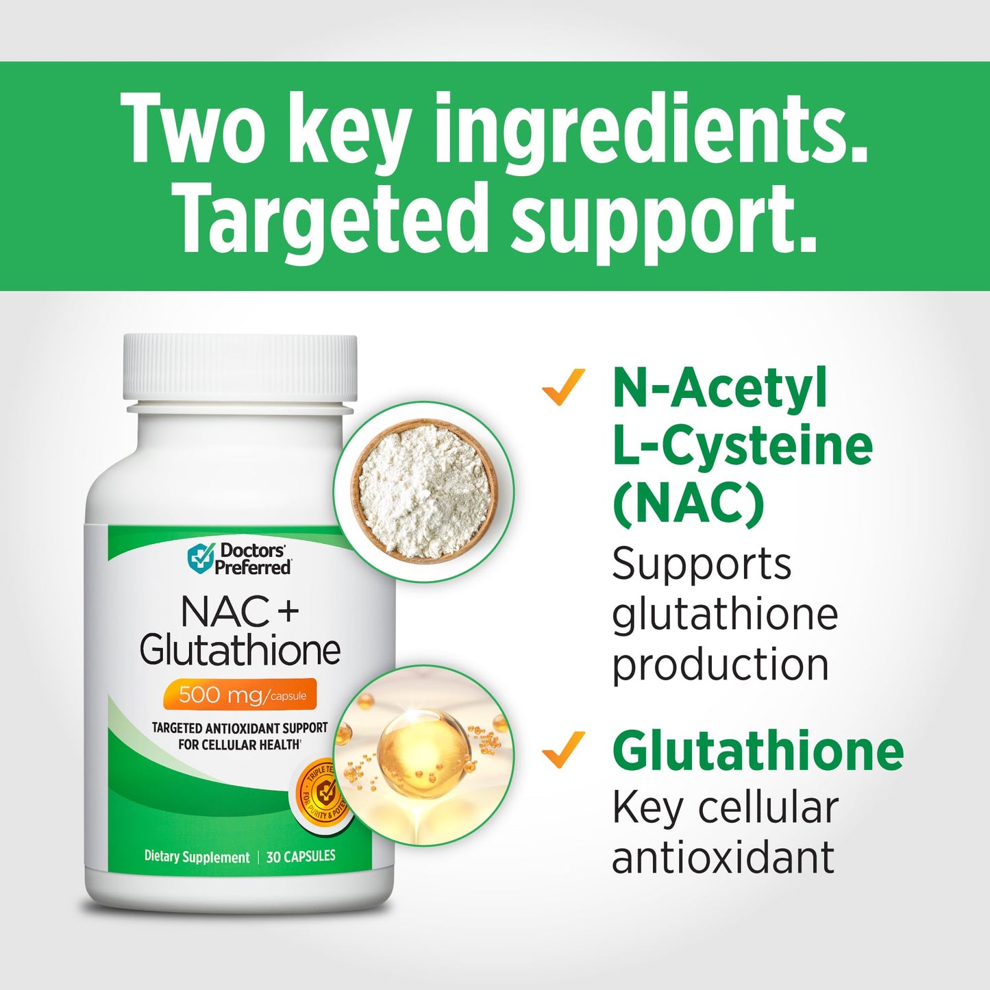 DOCTORS' PREFERRED N-Acetyl L-Cysteine (NAC) + Glutathione Capsule, 30 Count