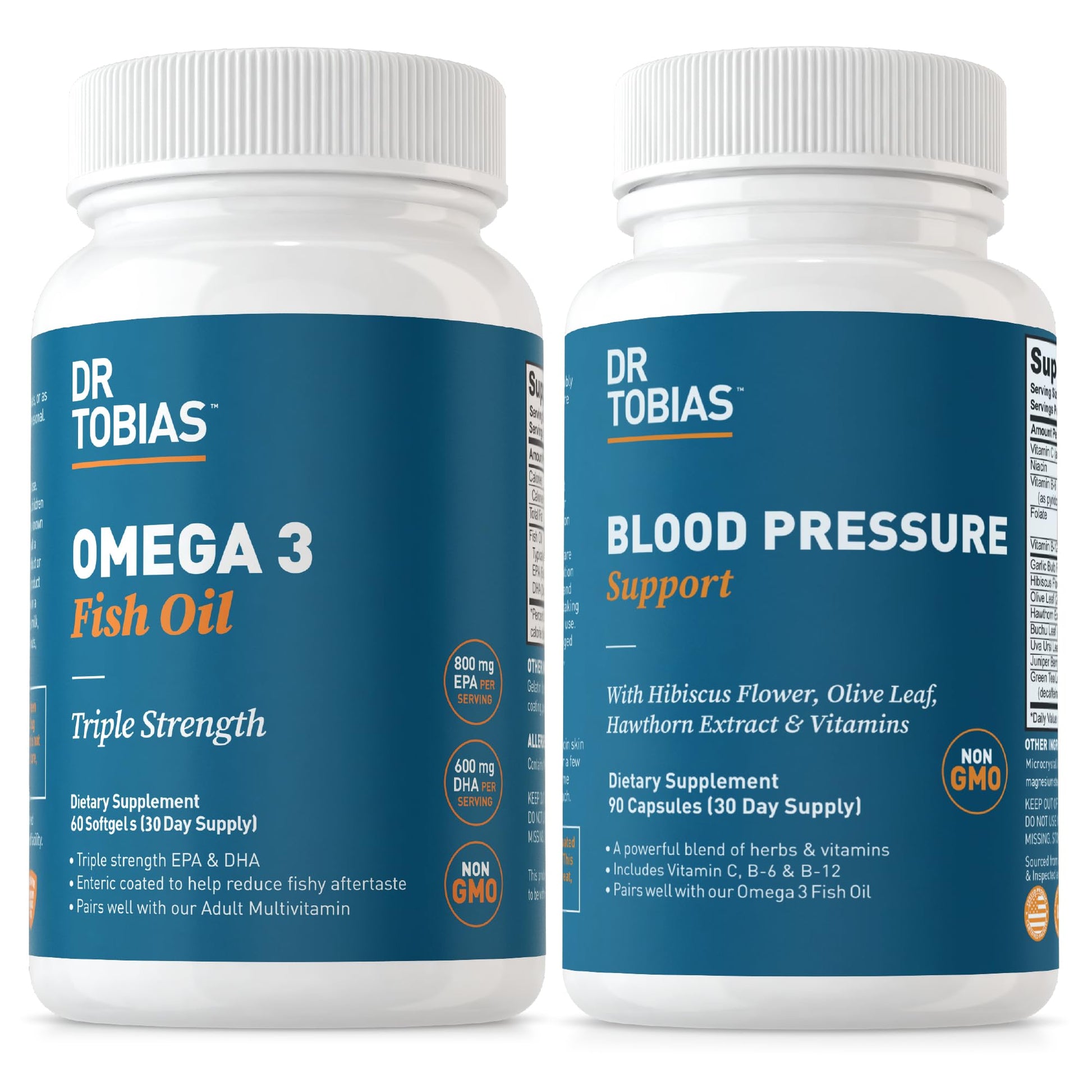 Dr. Tobias Omega 3 Fish Oil & Blood Pressure Support Supplements for Heart, Brain, Immune, Circulatory Health, with Vitamin C, B6, B12, Niacin, Folate & Herbs Softgel 150